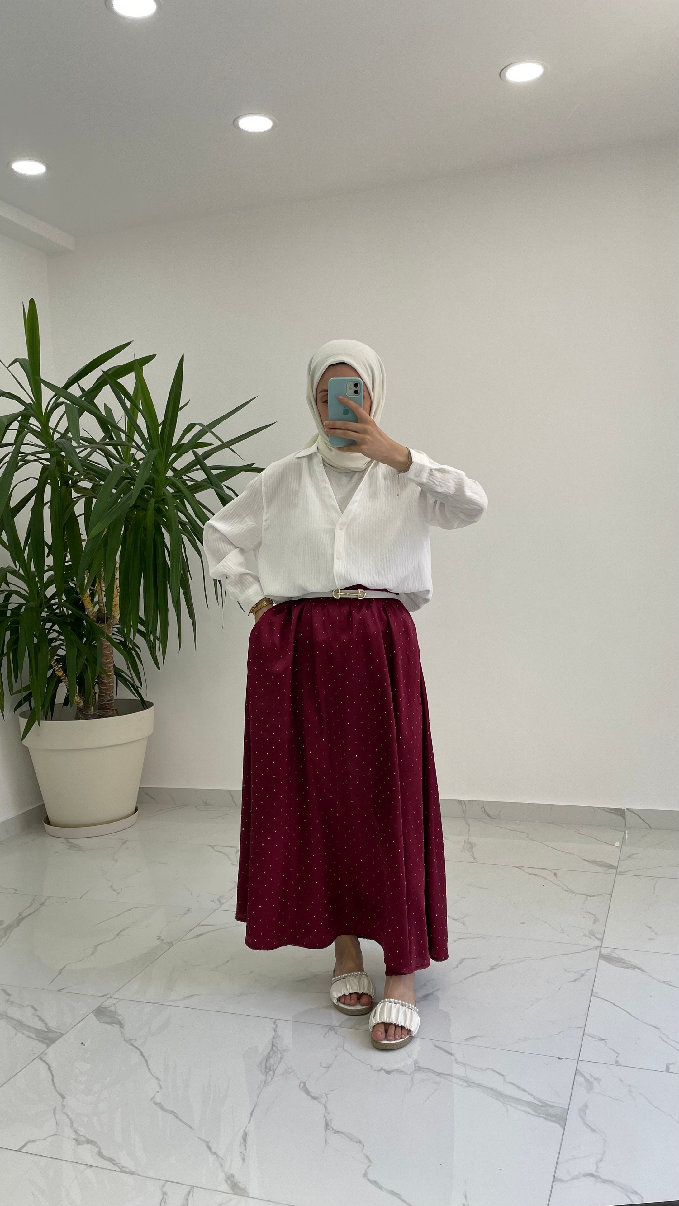 Olea Taşlı Saten Etek