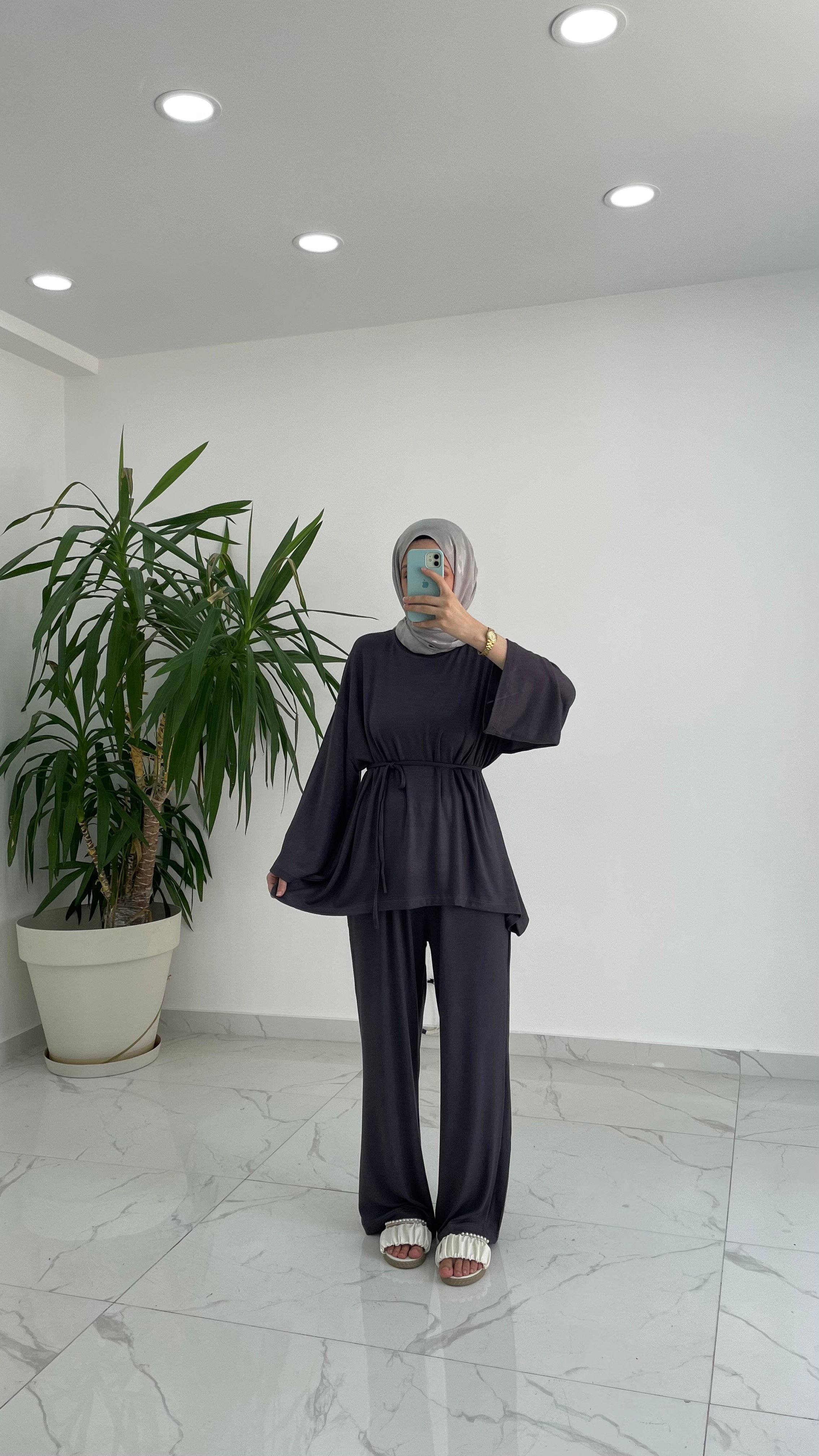 Buzy Bağlamalı Pantolon Takım - Füme