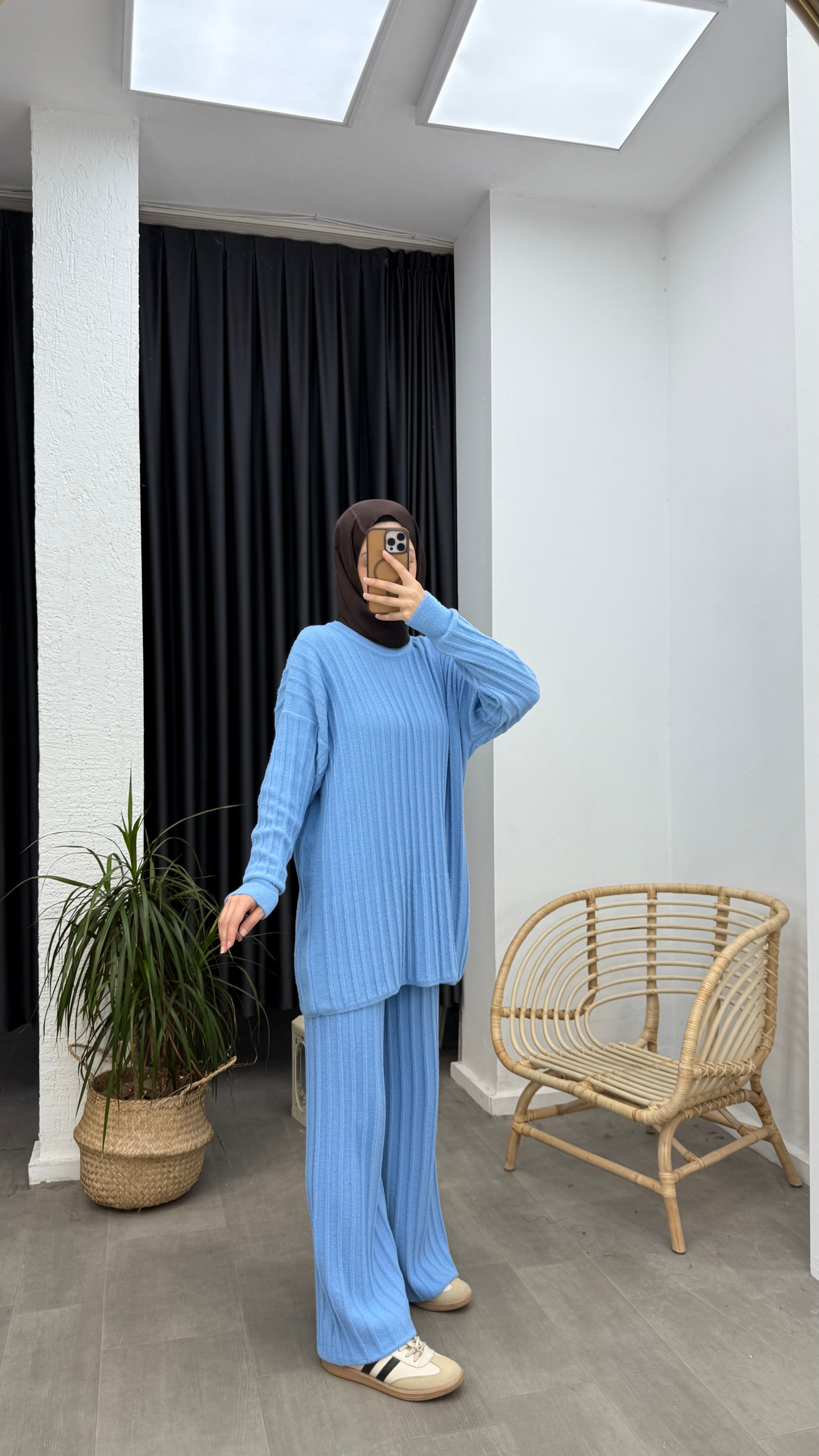 Premium Fitilli Angora İkili Takım - Bebe Mavisi