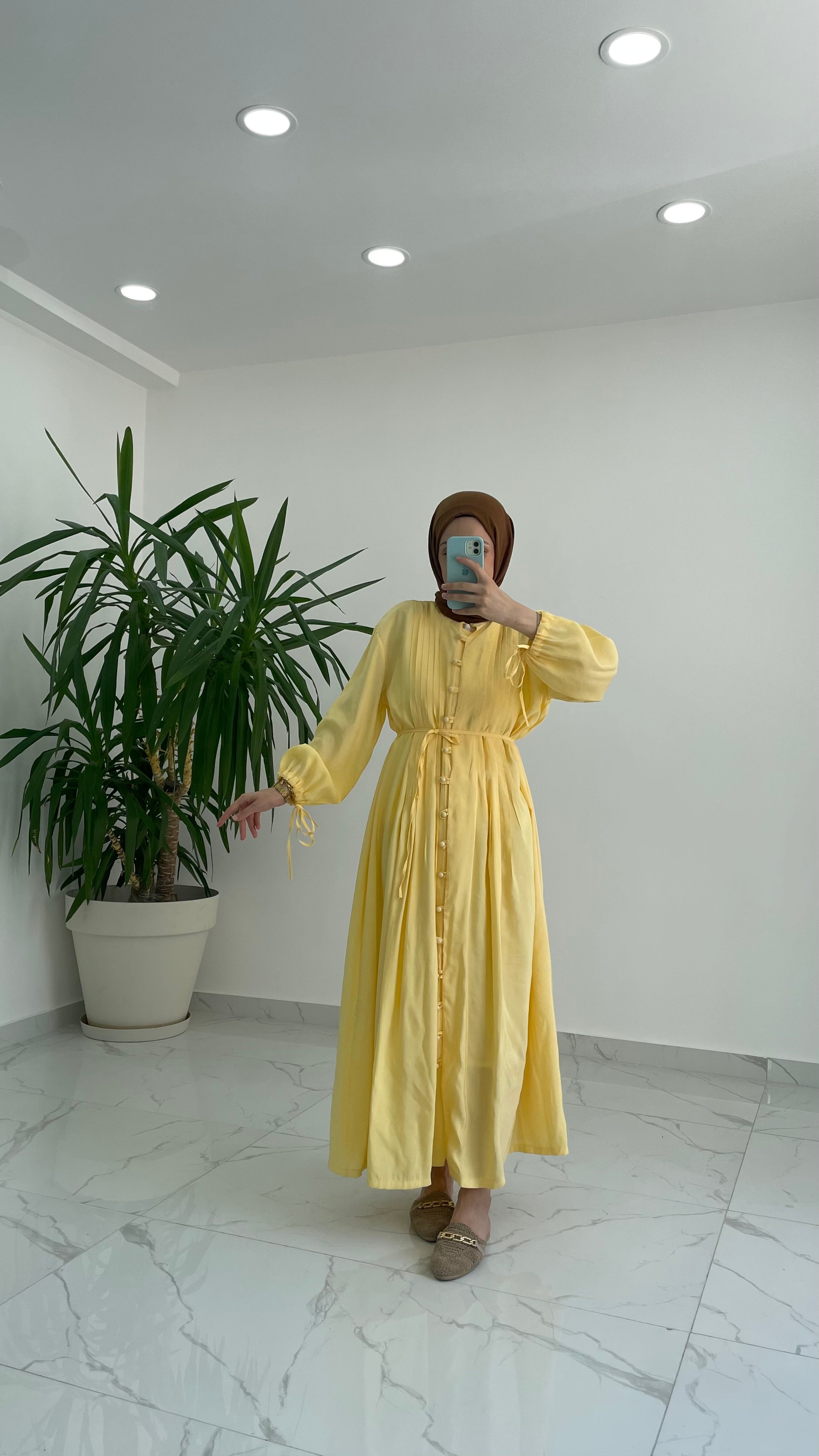 Polly Nervür Detaylı Elbise - Sarı