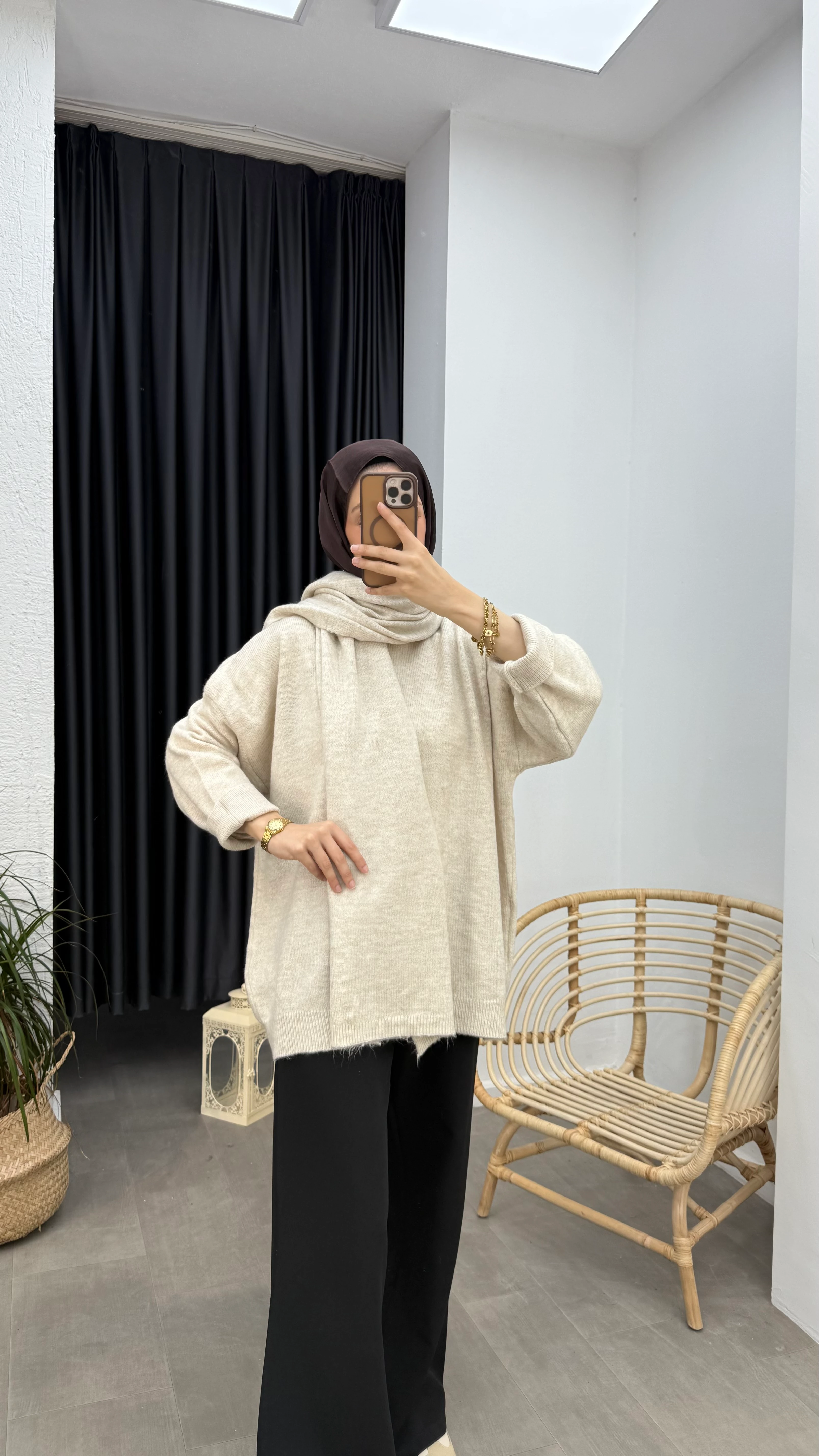 Atkılı Triko Kazak - Bej