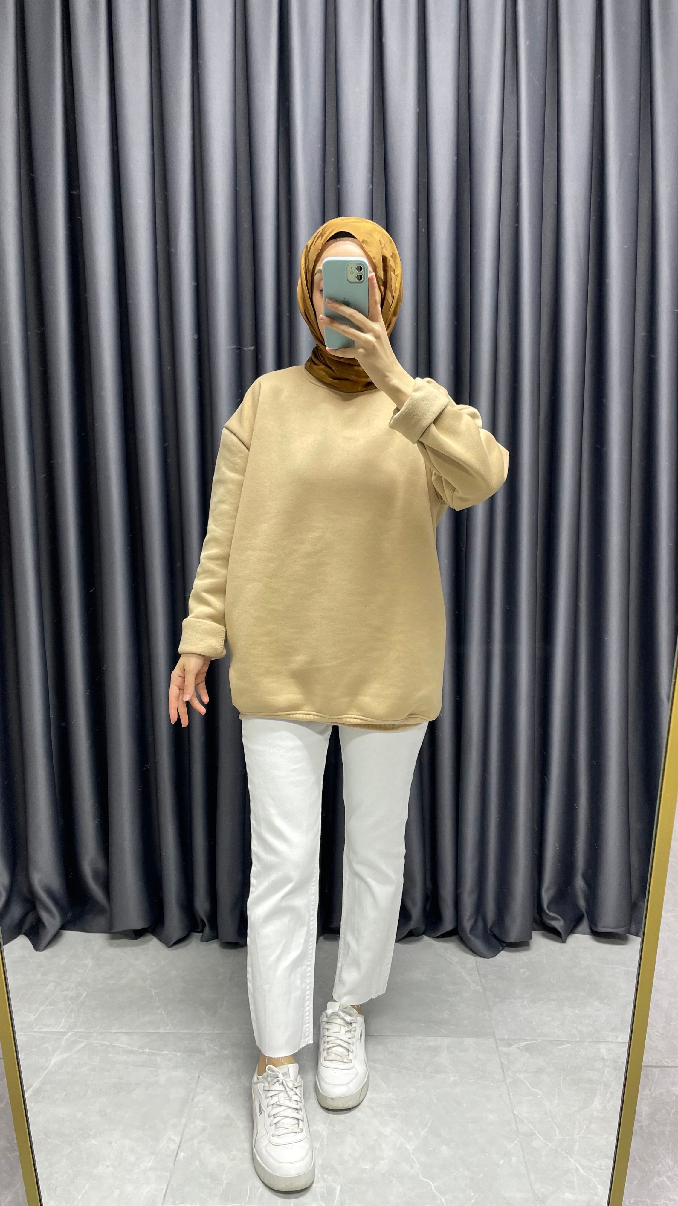 Basic Oversize Sweatshirt - Bej