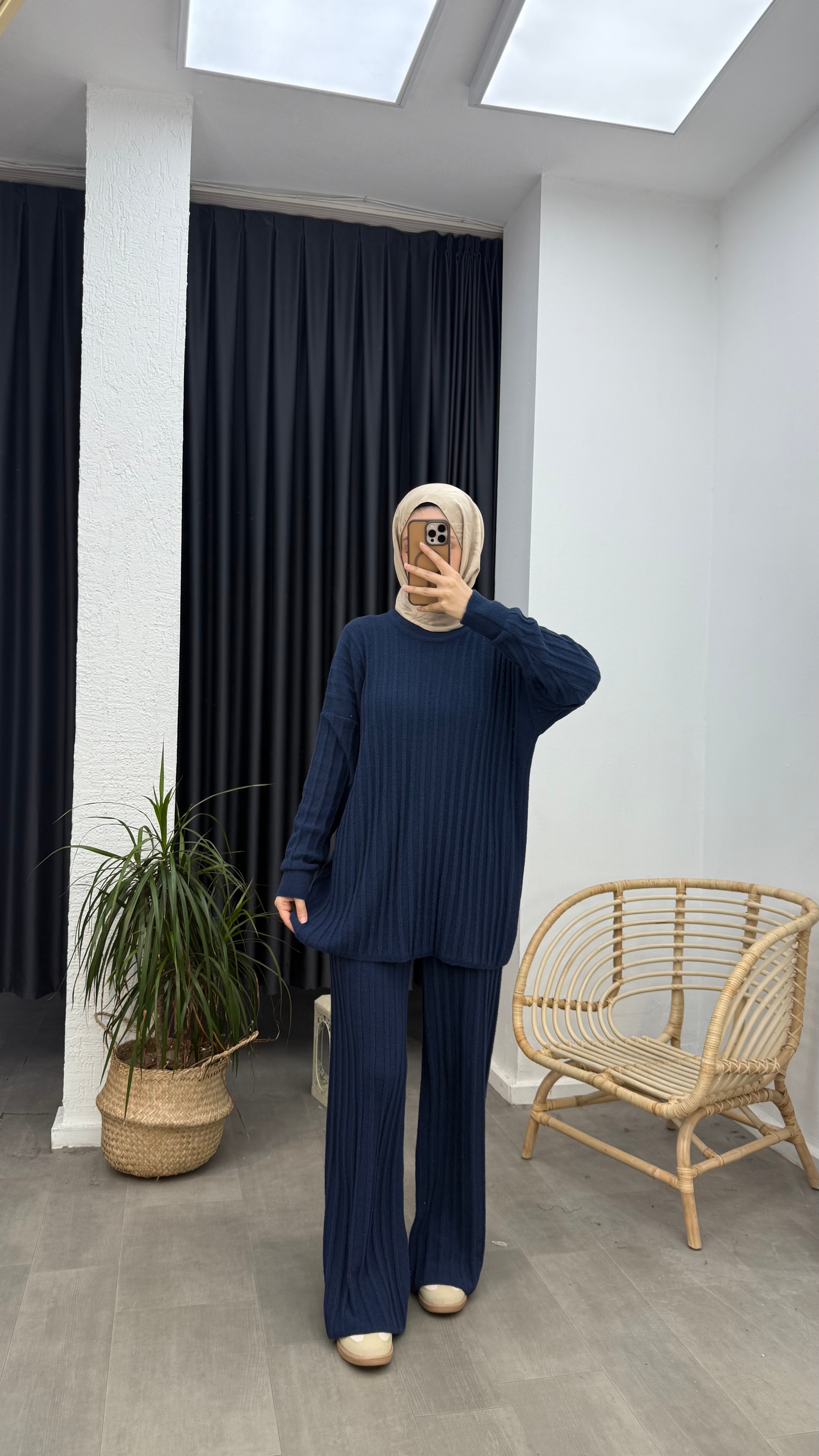 Premium Fitilli Angora İkili Takım - Lacivert