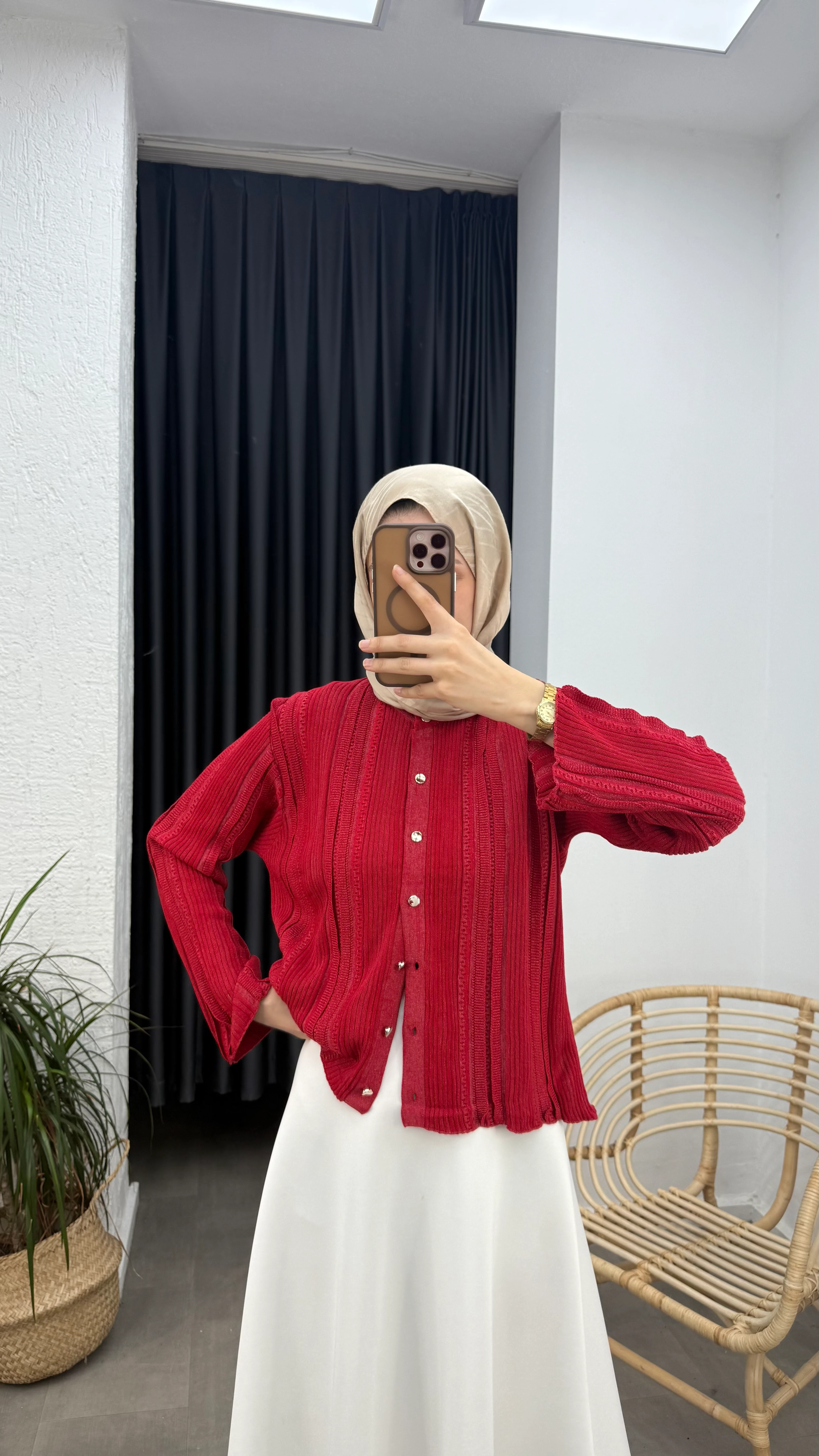 Doris Simli Triko Hırka - Kırmızı