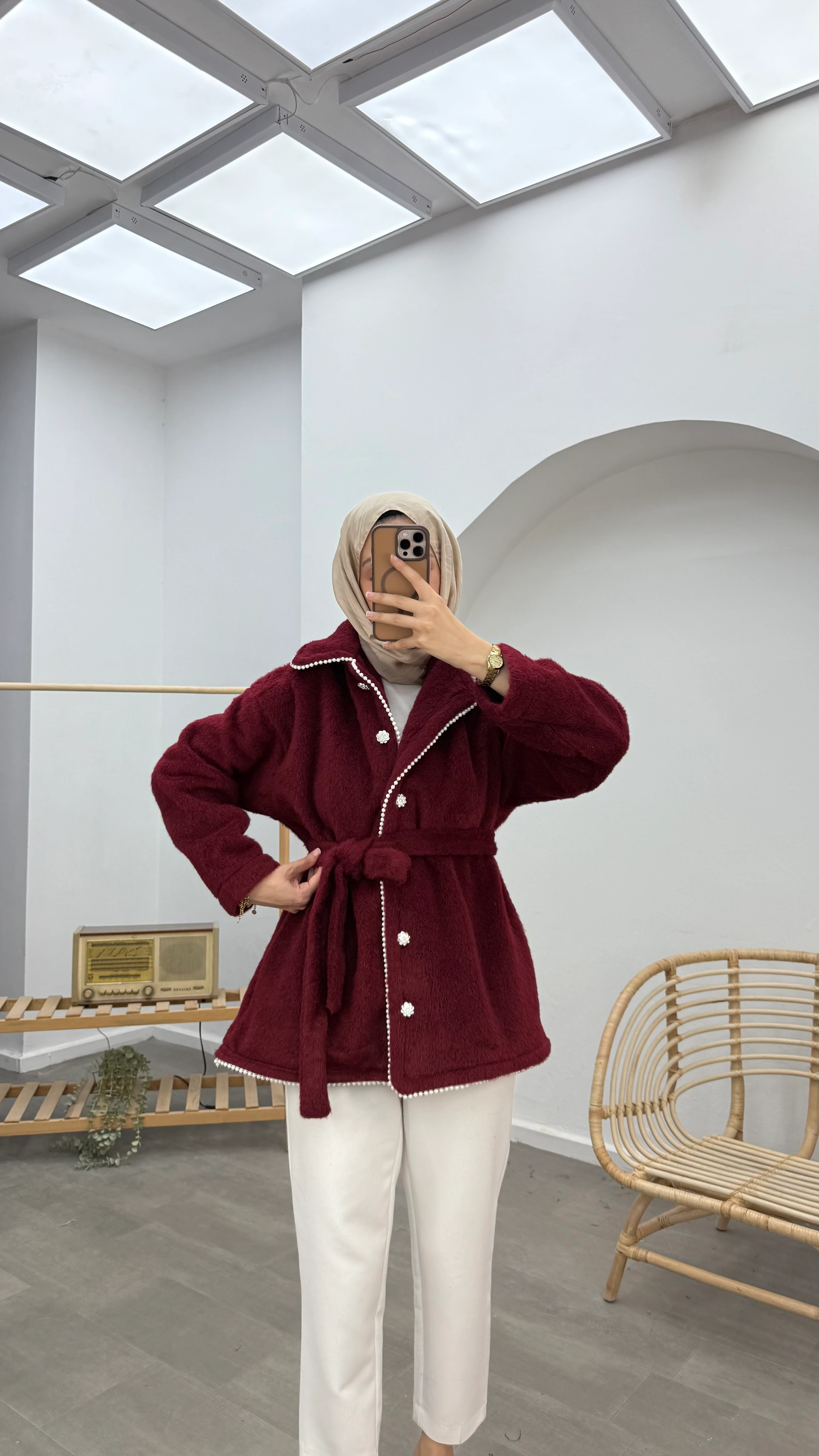 İnci Detaylı Kaşe Kaban