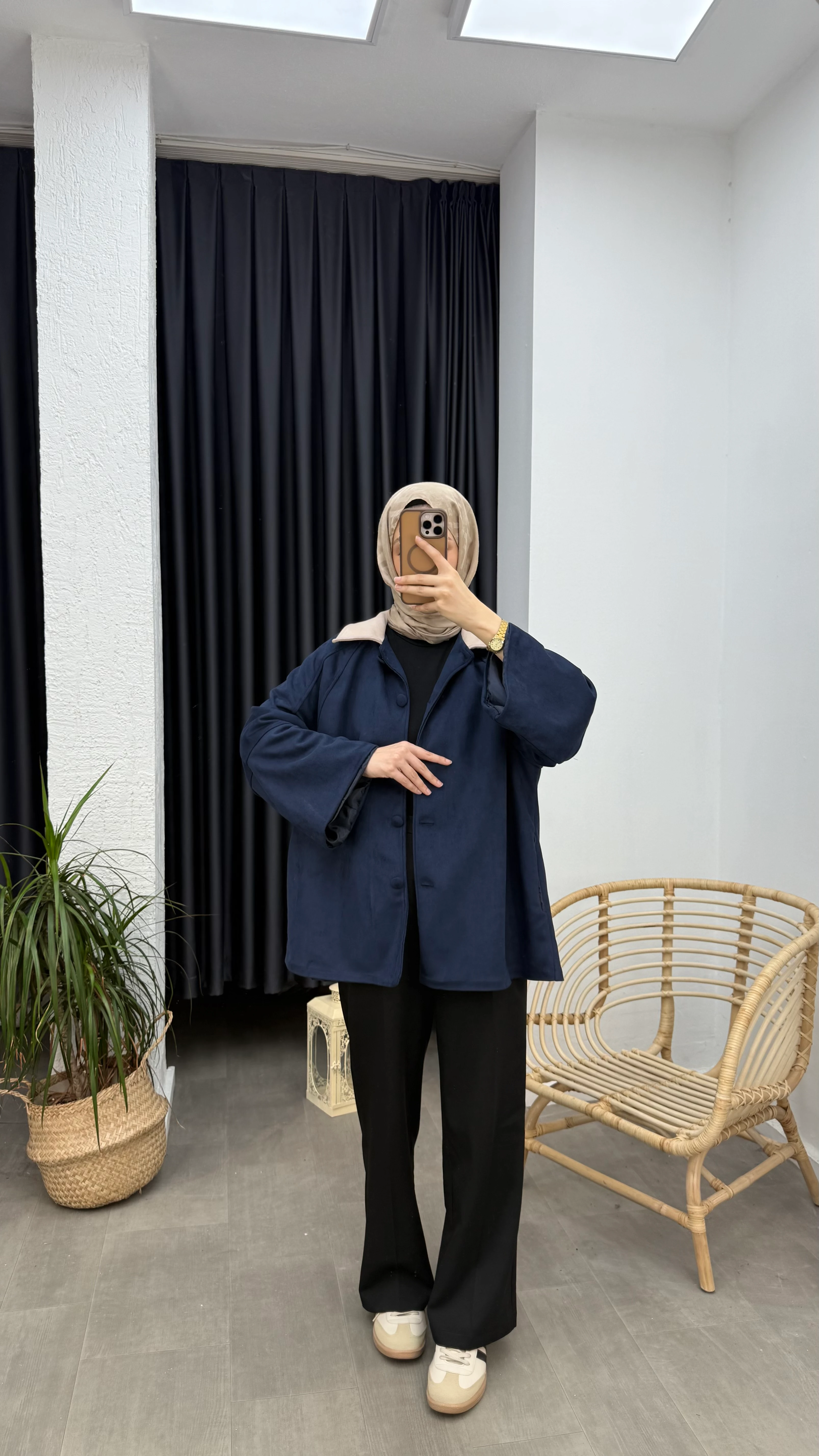 Sole Düğmeli Süet Ceket - Lacivert