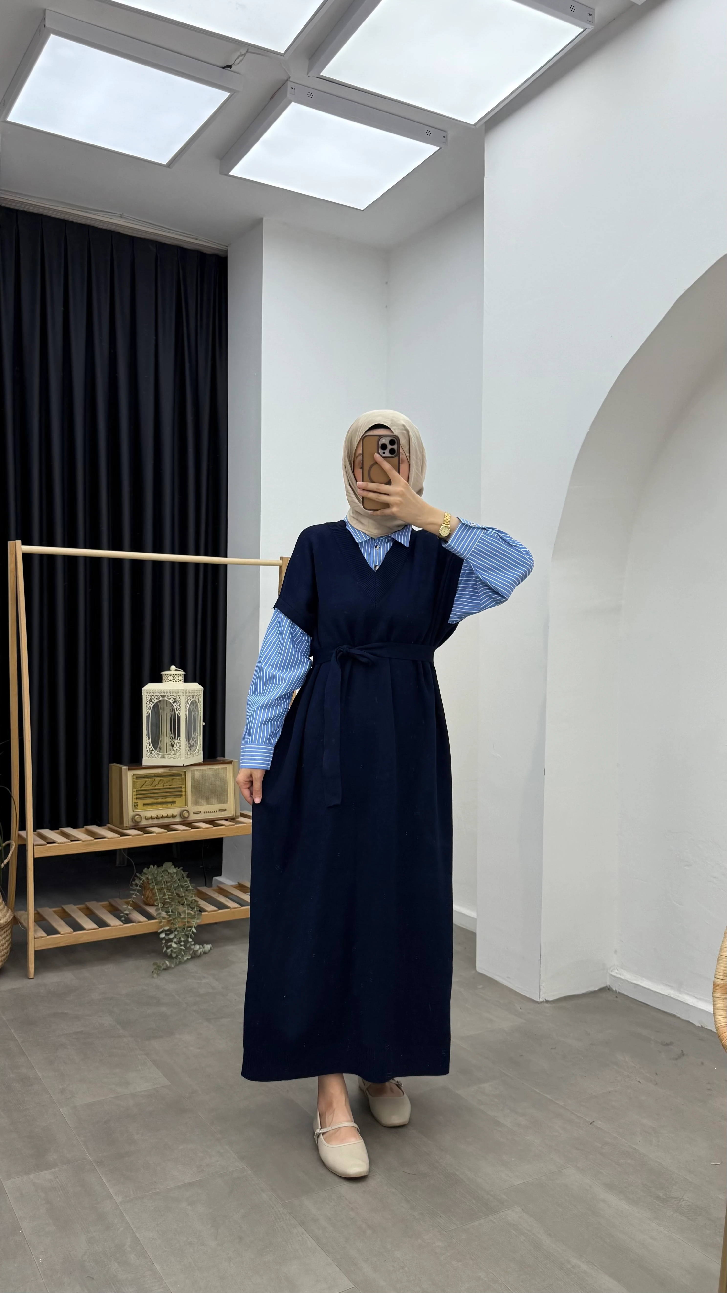 Poplin Detaylı Triko Elbise