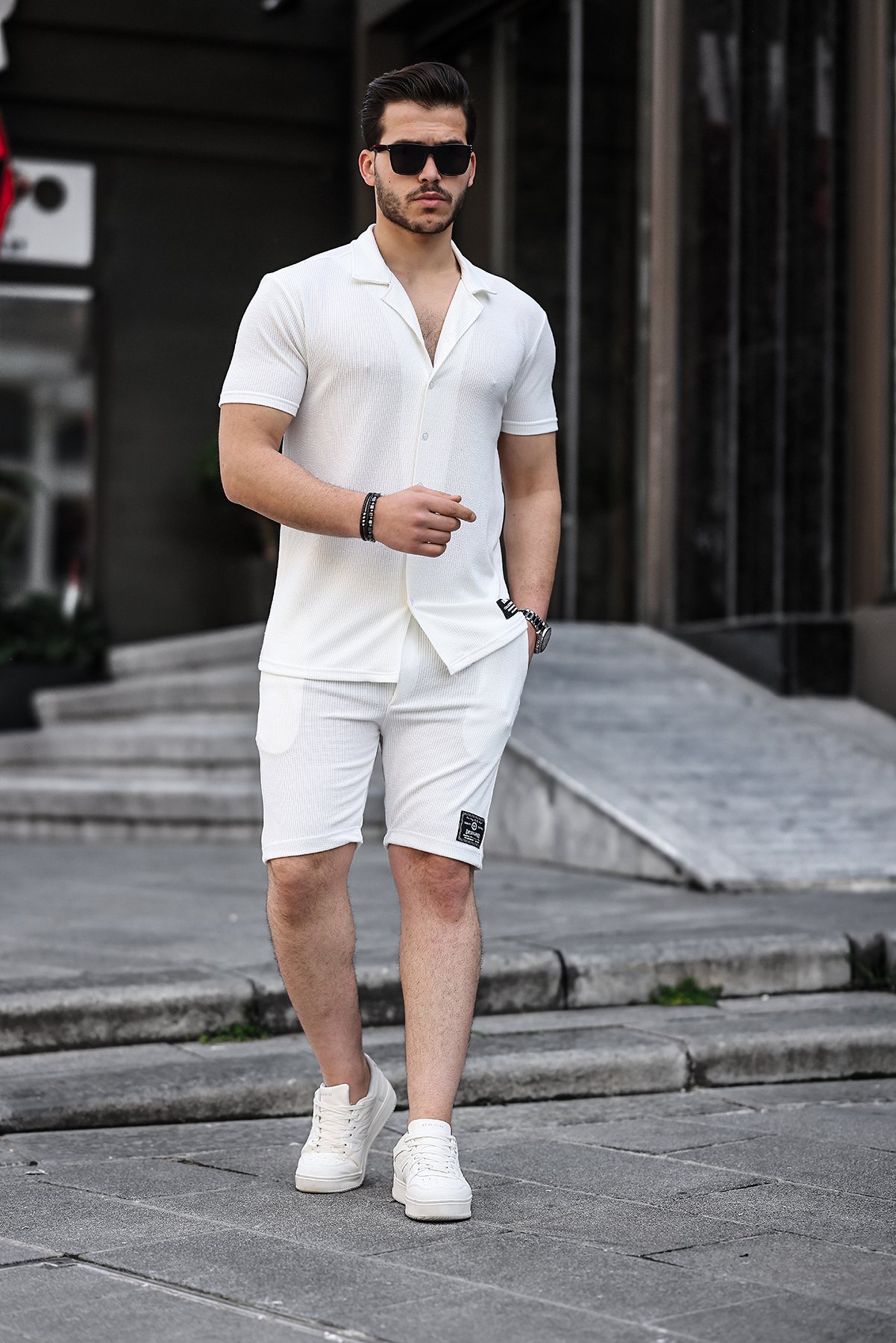 Basic Erkek Gömlek Şort Takım DSGN - Beyaz