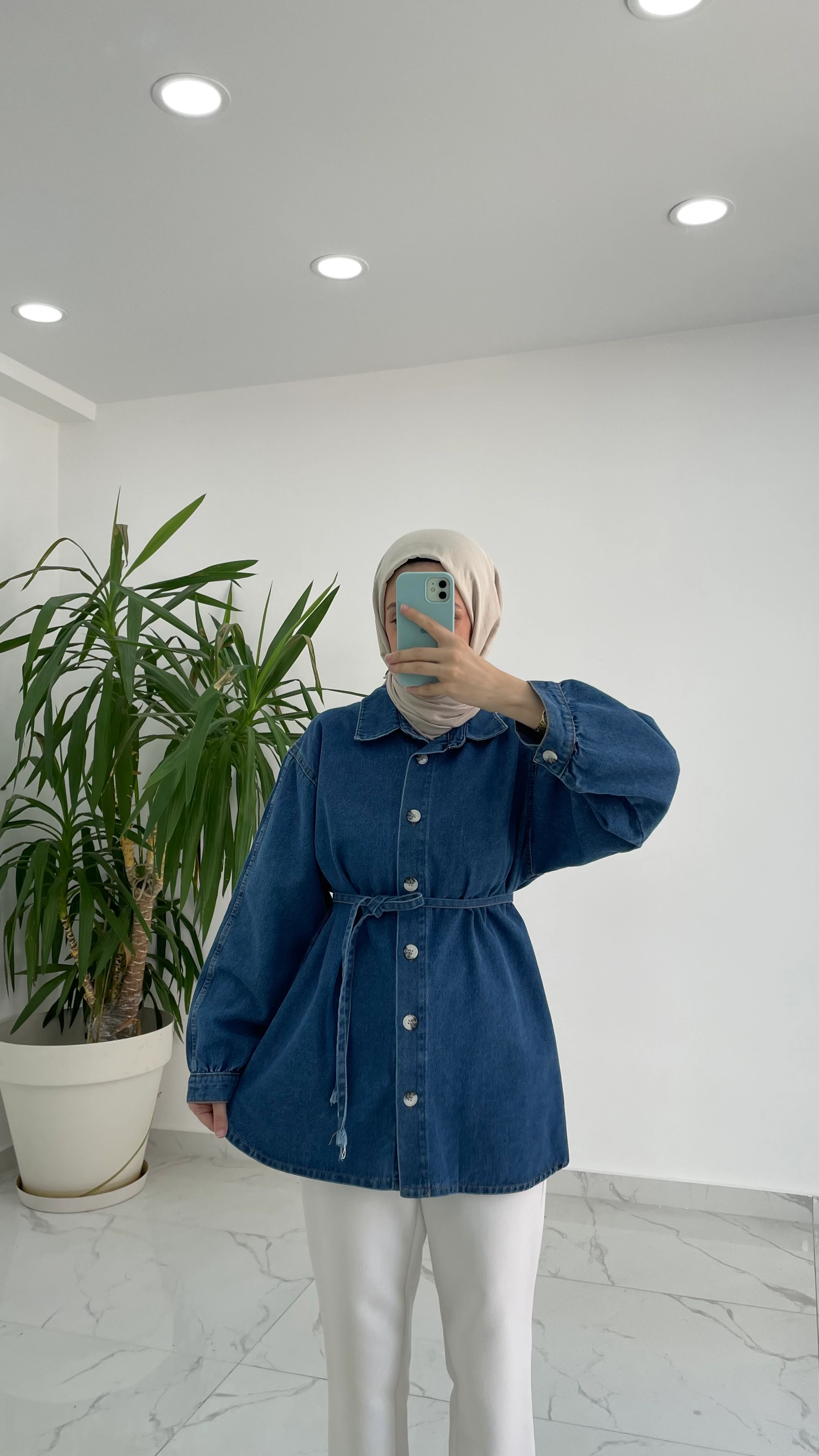 Balon Kol Denim Gömlek