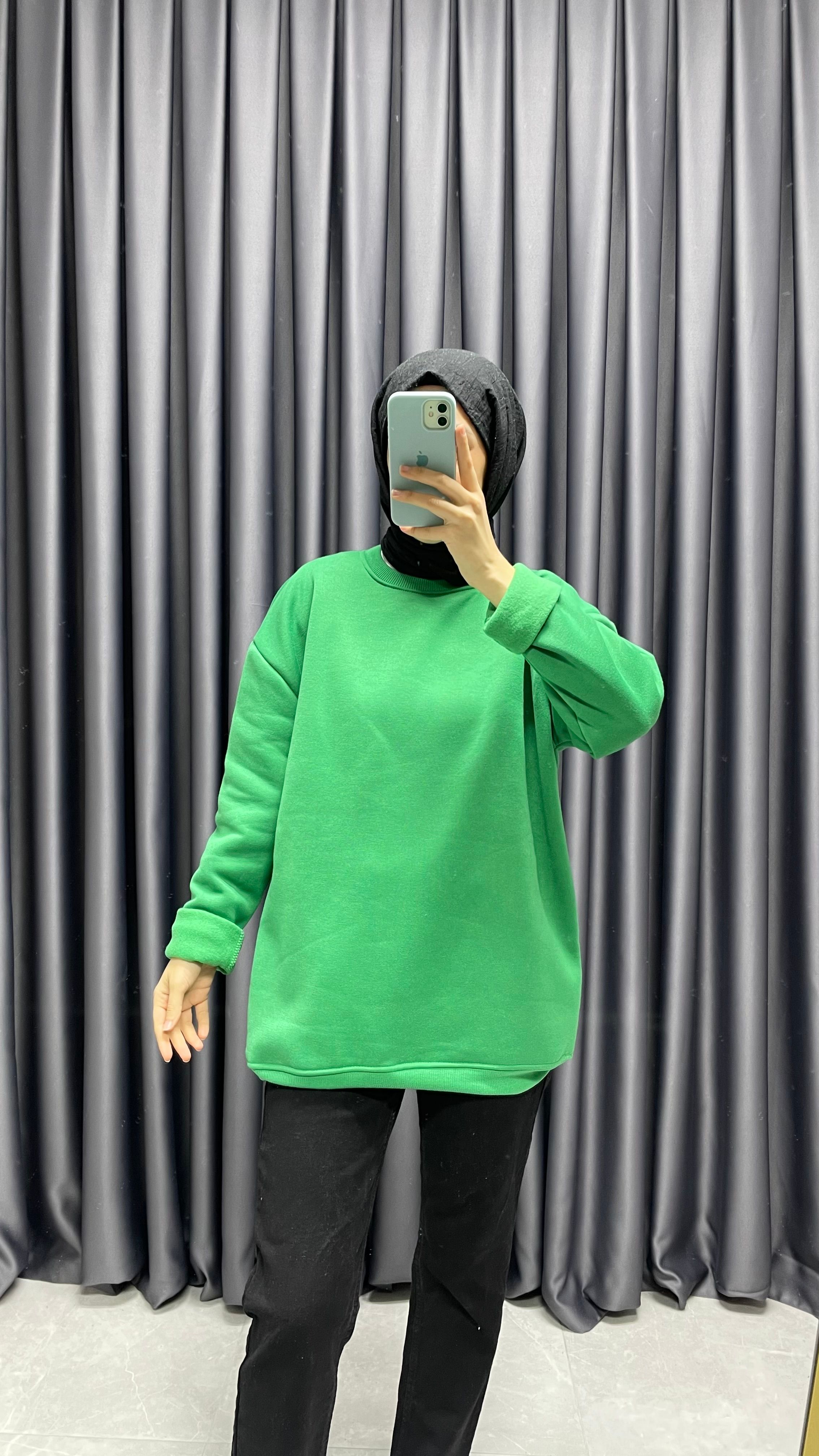 Basic Oversize Sweatshirt - Yeşil