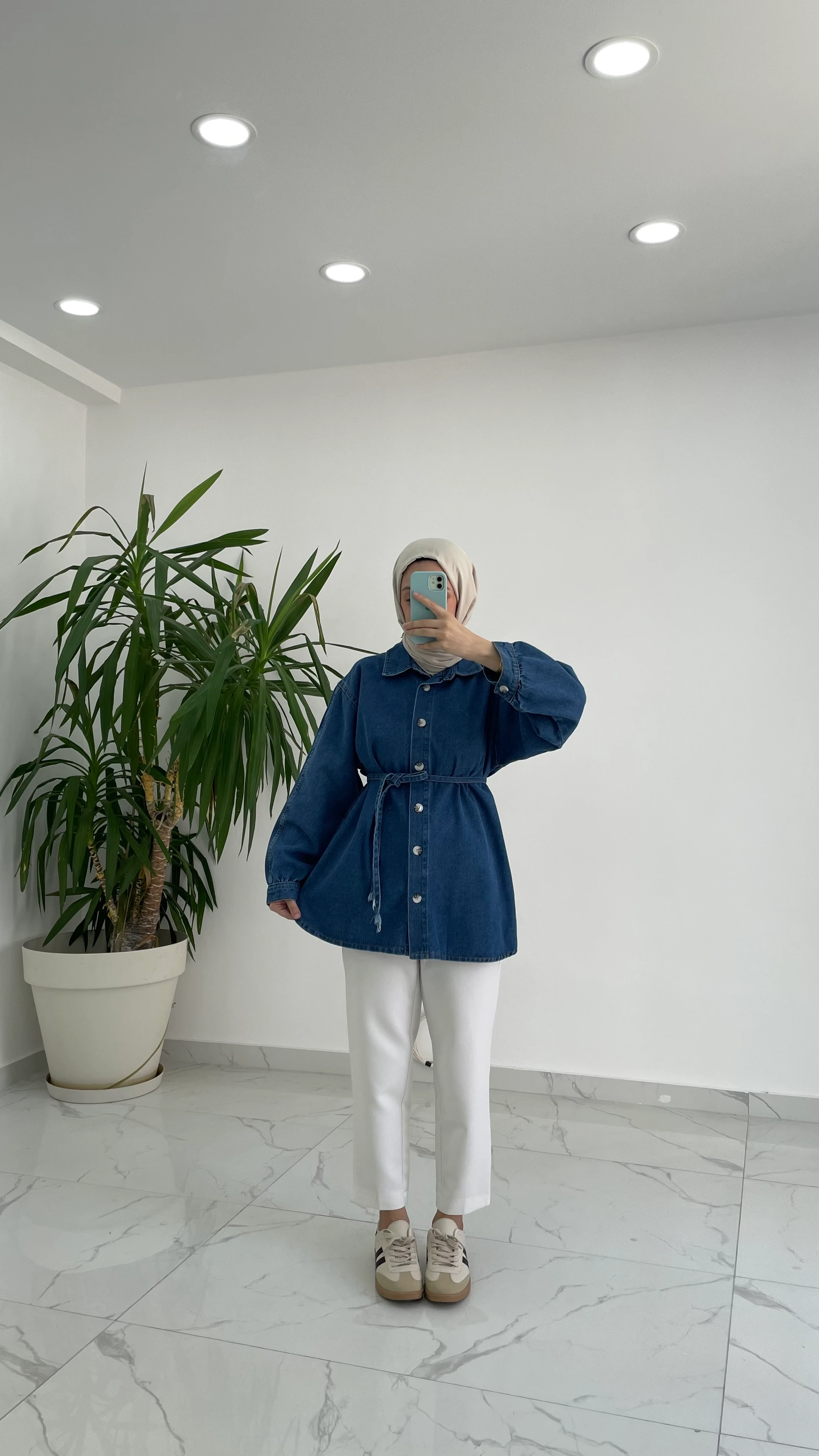 Balon Kol Denim Gömlek - Lacivert