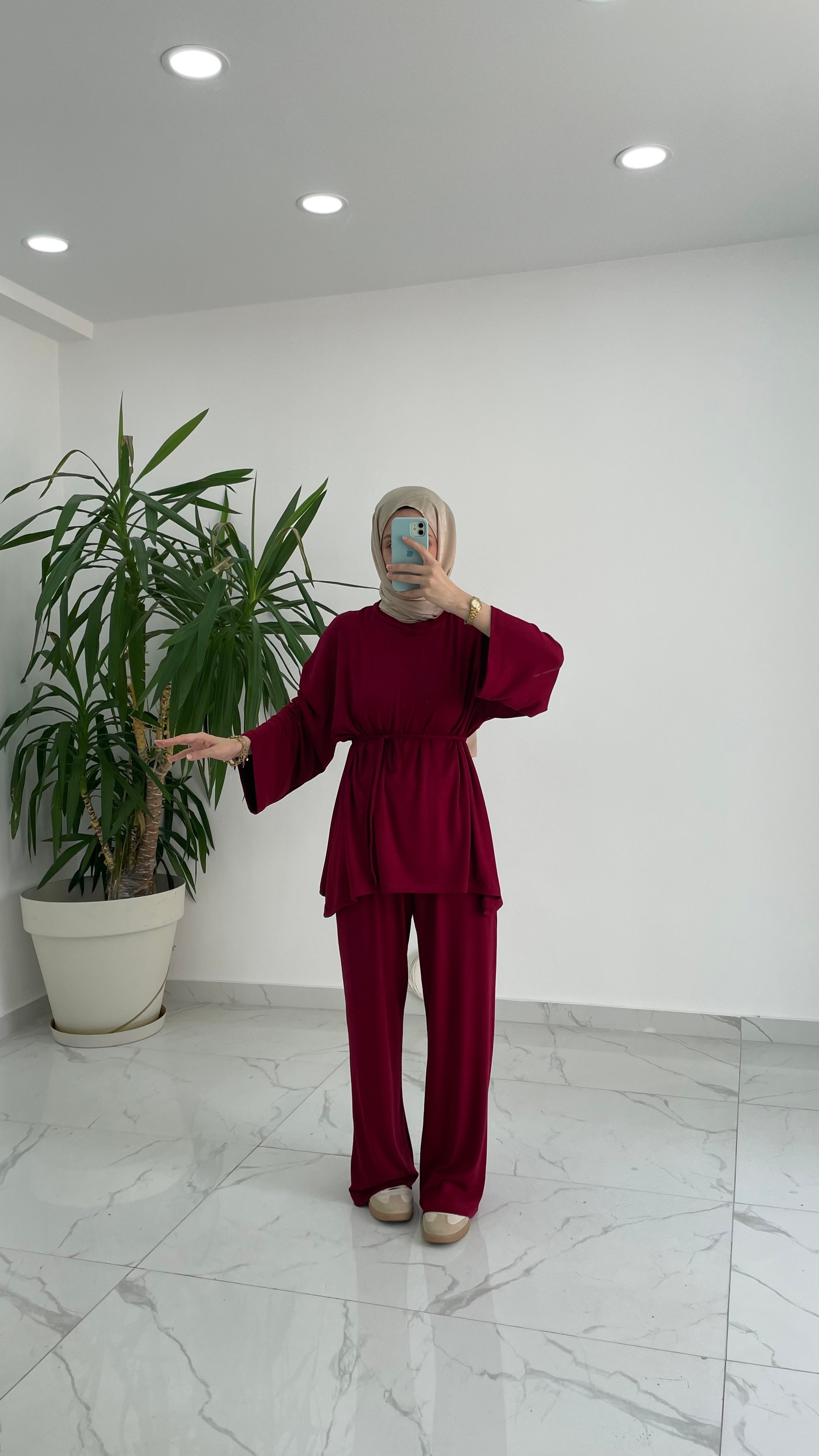 Buzy Bağlamalı Pantolon Takım - Bordo