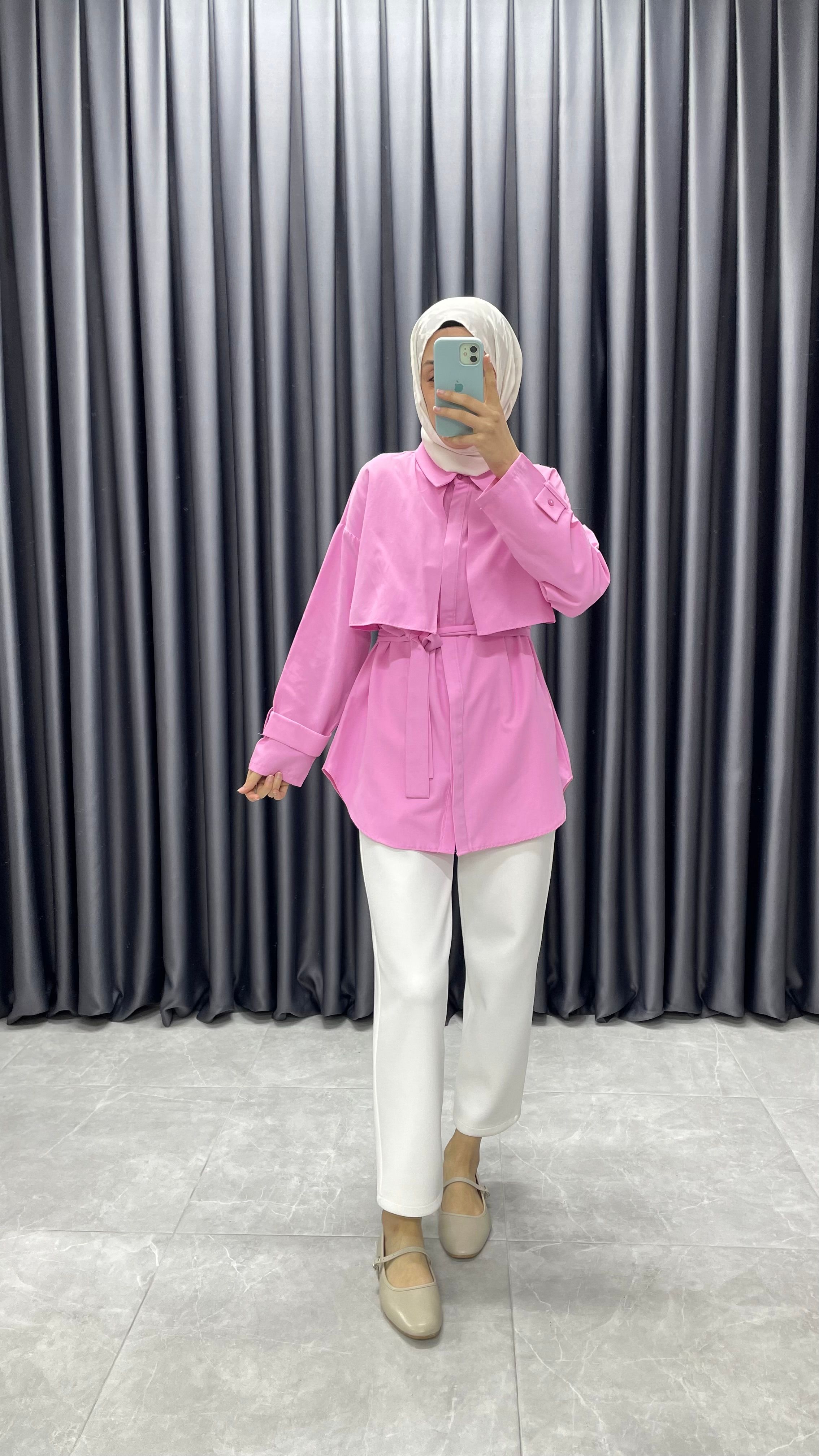 Trenç Model Bağlamalı Gömlek - Pembe