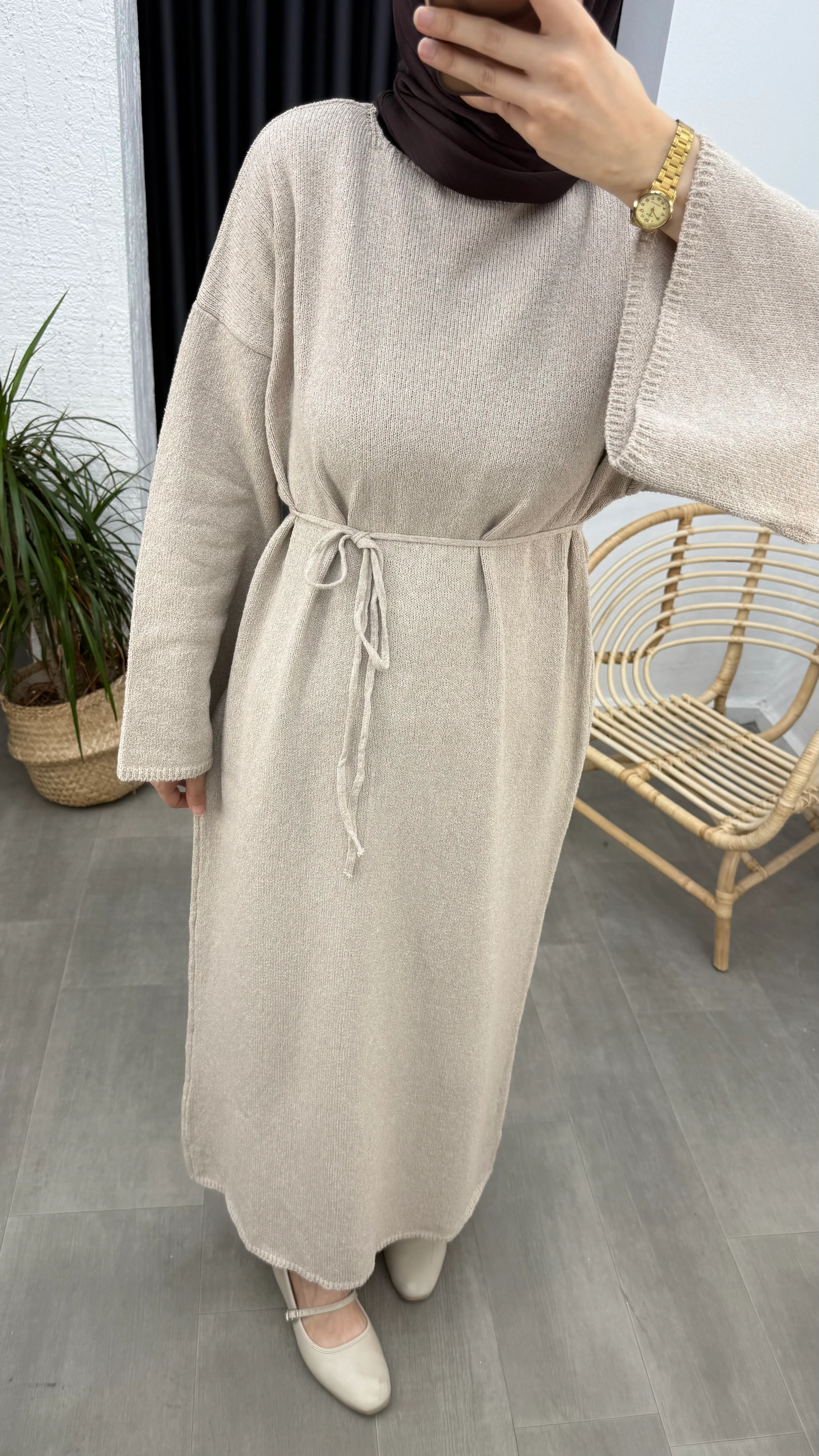 Punto Bağlama Detaylı Triko Elbise