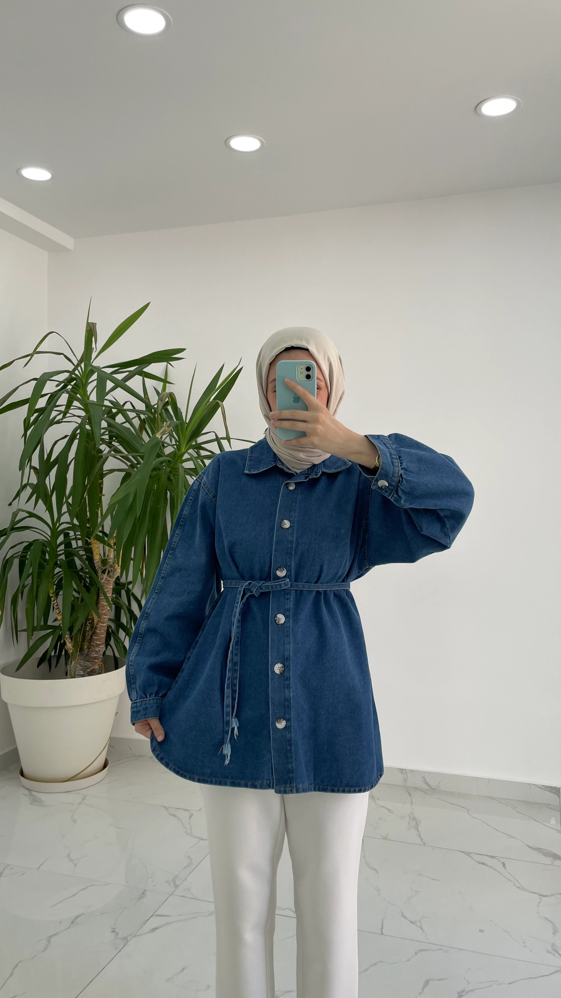 Balon Kol Denim Gömlek