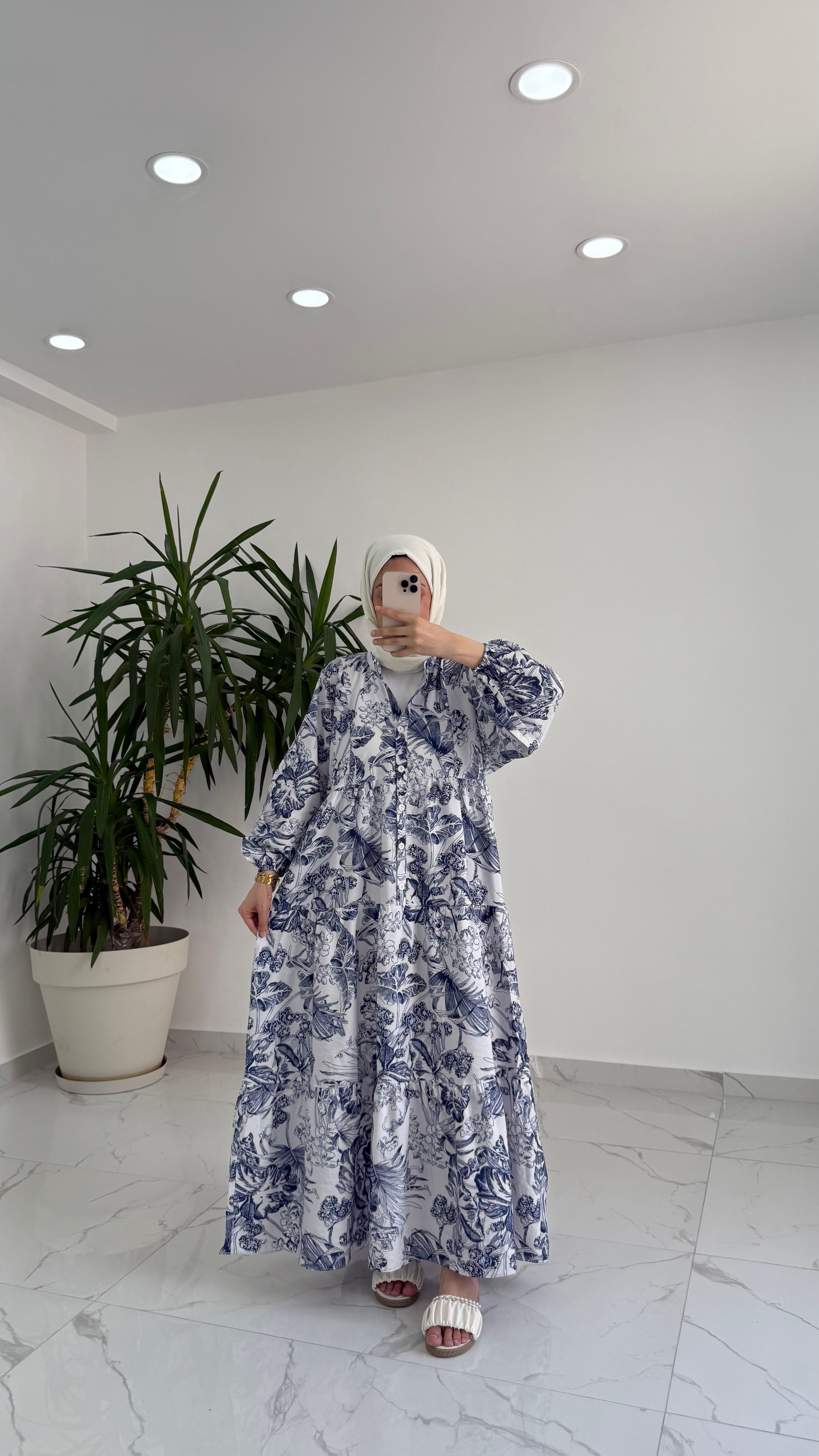 Harmony Çiçek Desenli Elbise  - Mavi