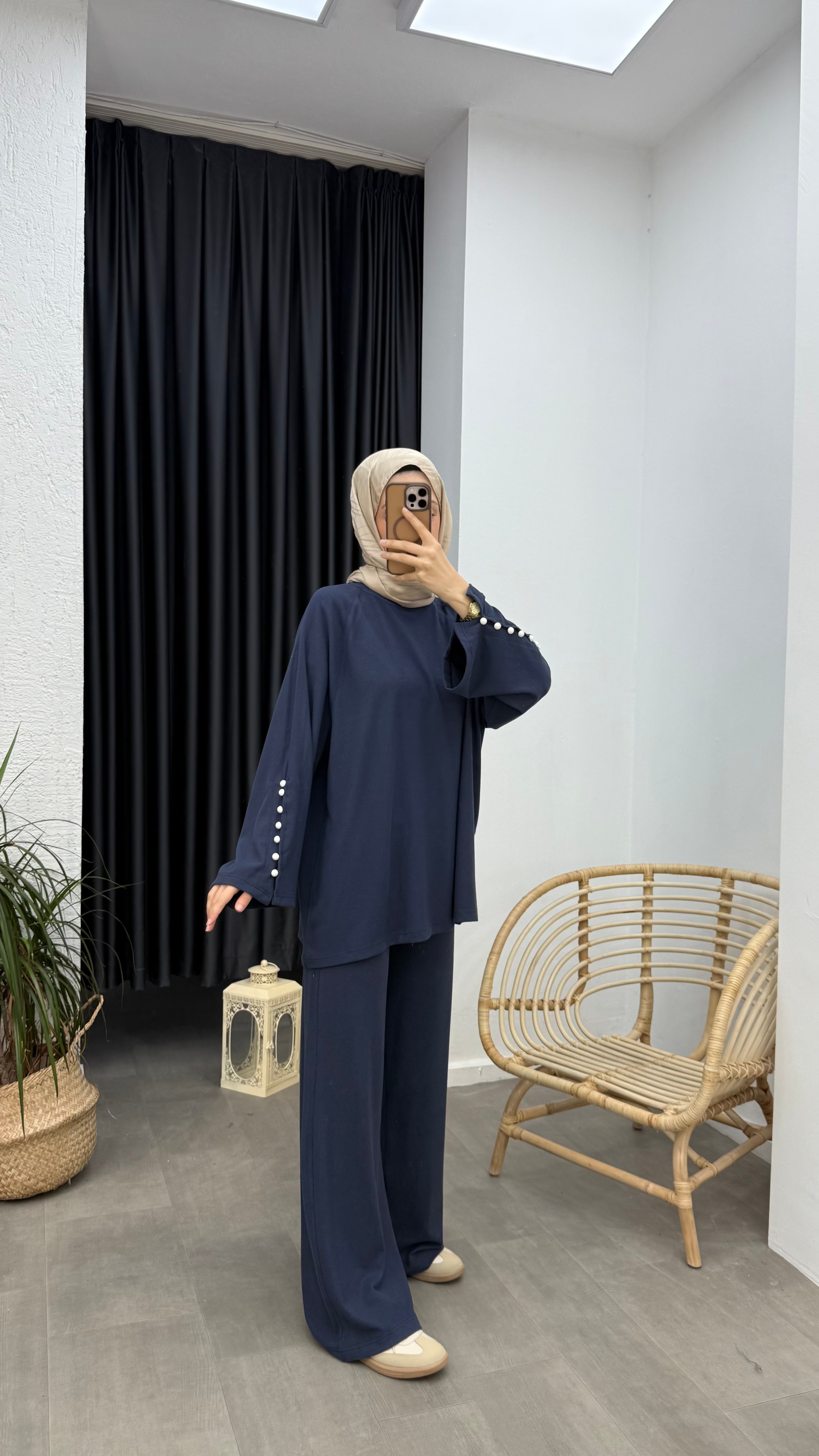 Lumina Kolları Düğmeli Takım - Lacivert