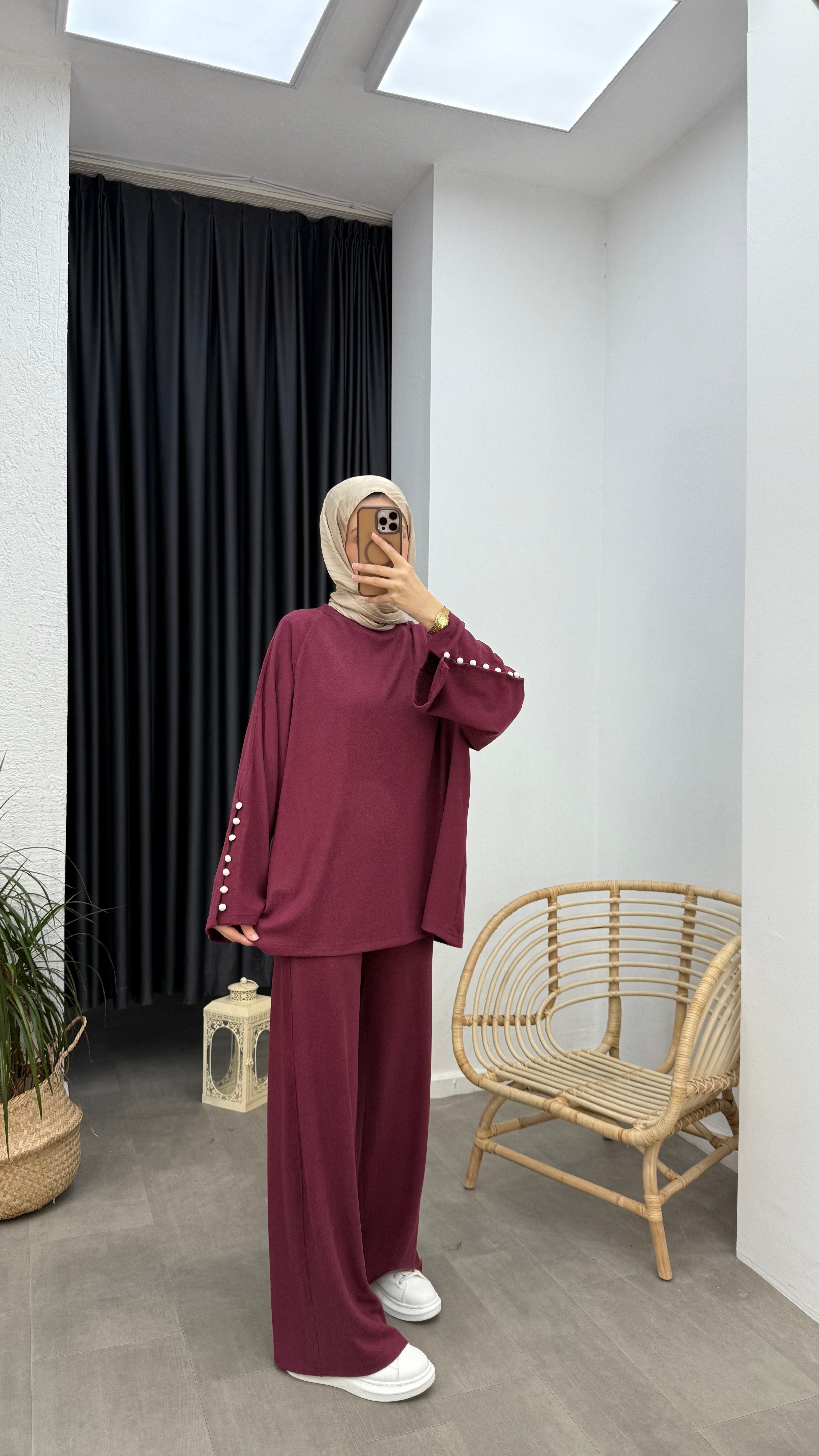 Lumina Kolları Düğmeli Takım - Bordo