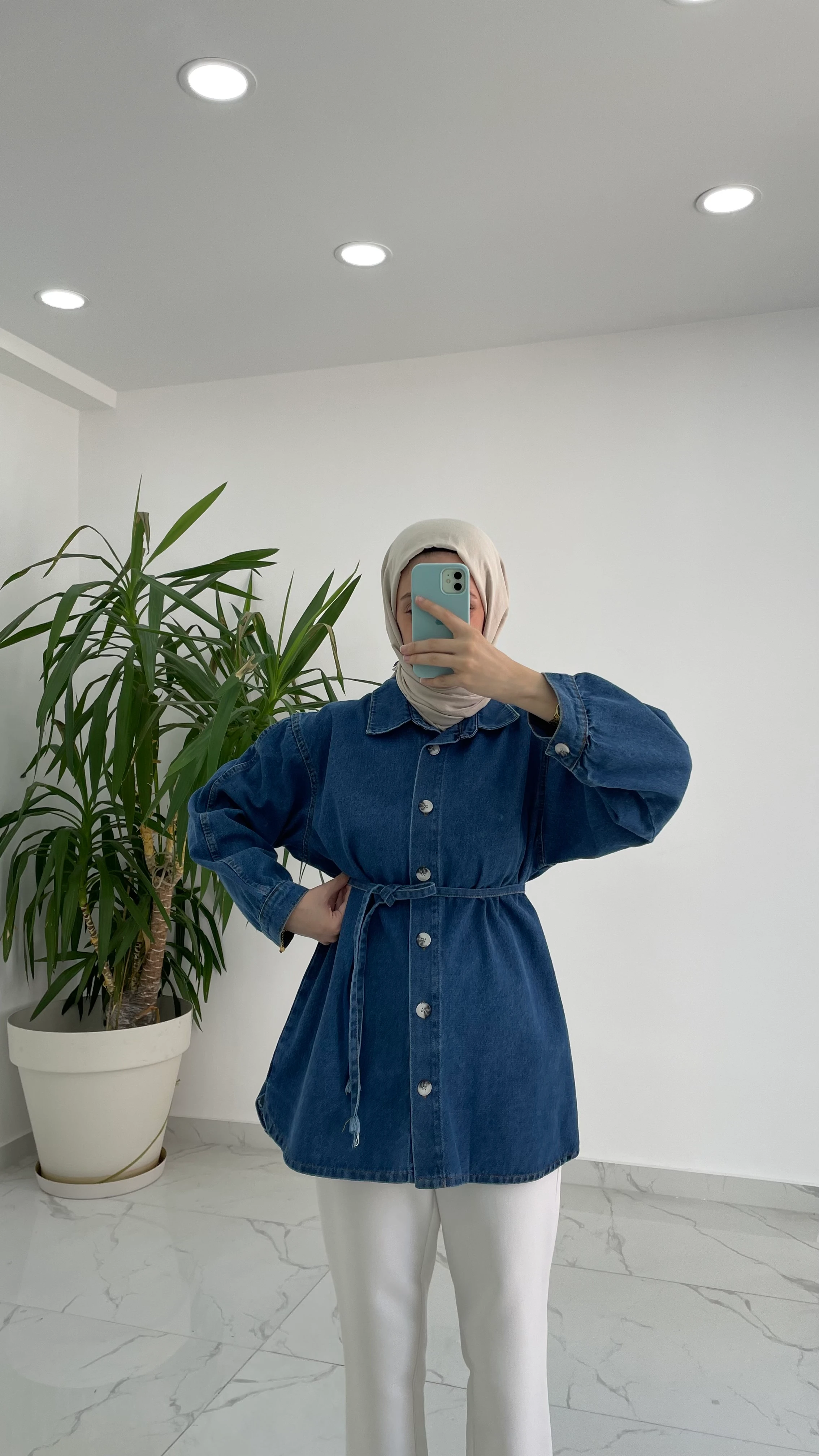 Balon Kol Denim Gömlek