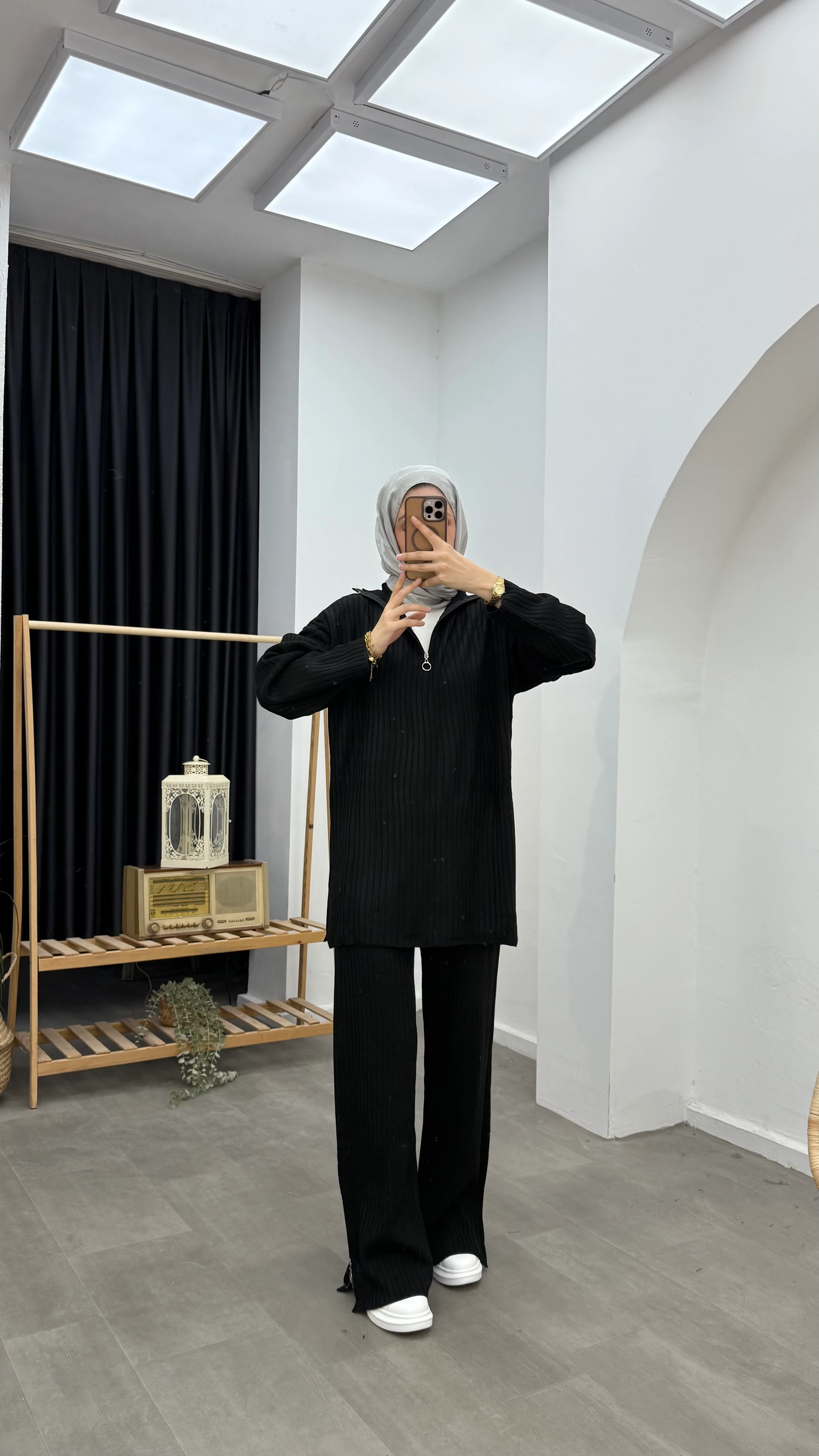 Basic Fermuar Detaylı Triko Takım - Siyah