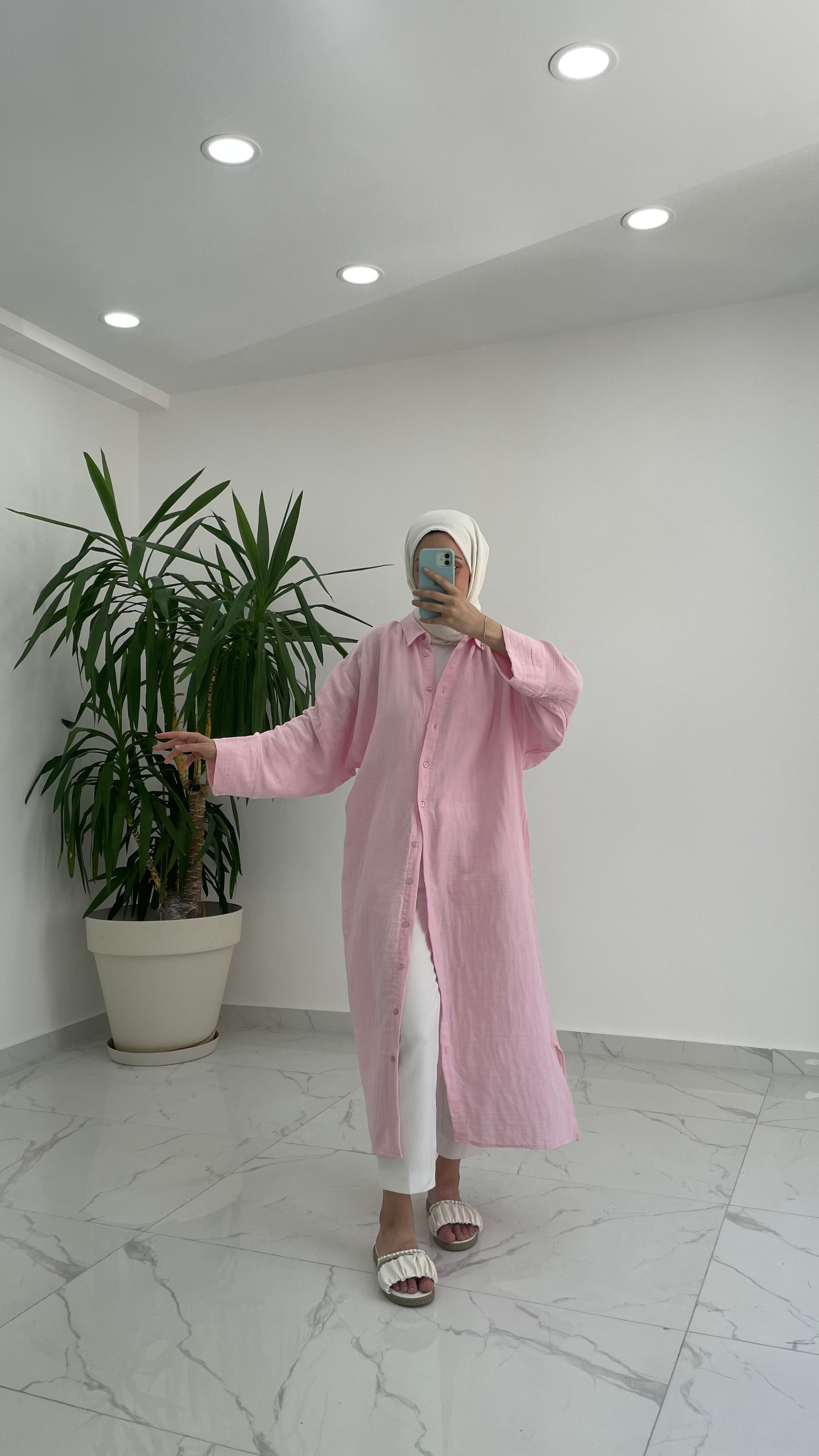 Tina Müslin Gömlek Elbise - Pembe