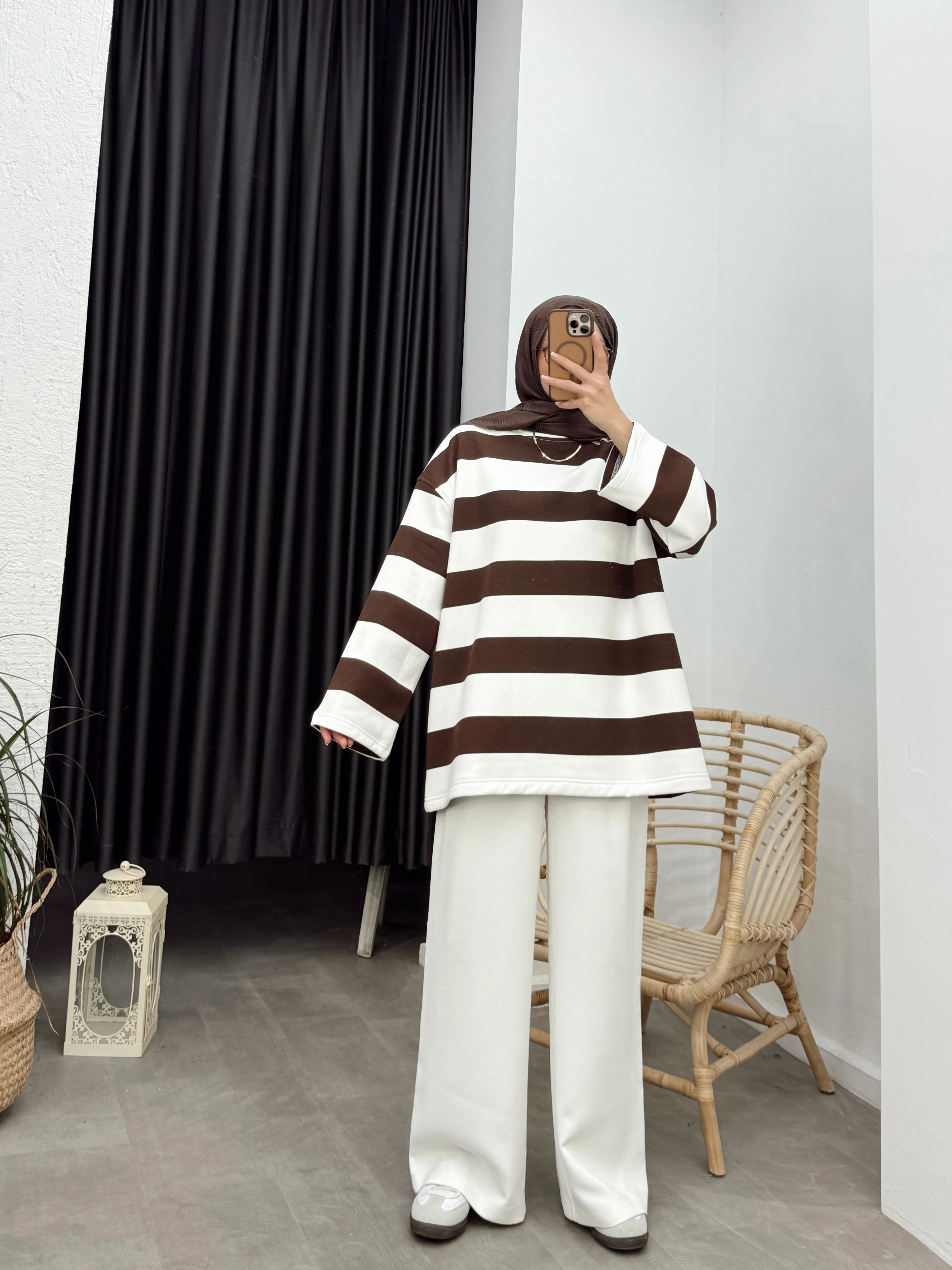 Basic Oversize Sweatshirt - Kahverengi