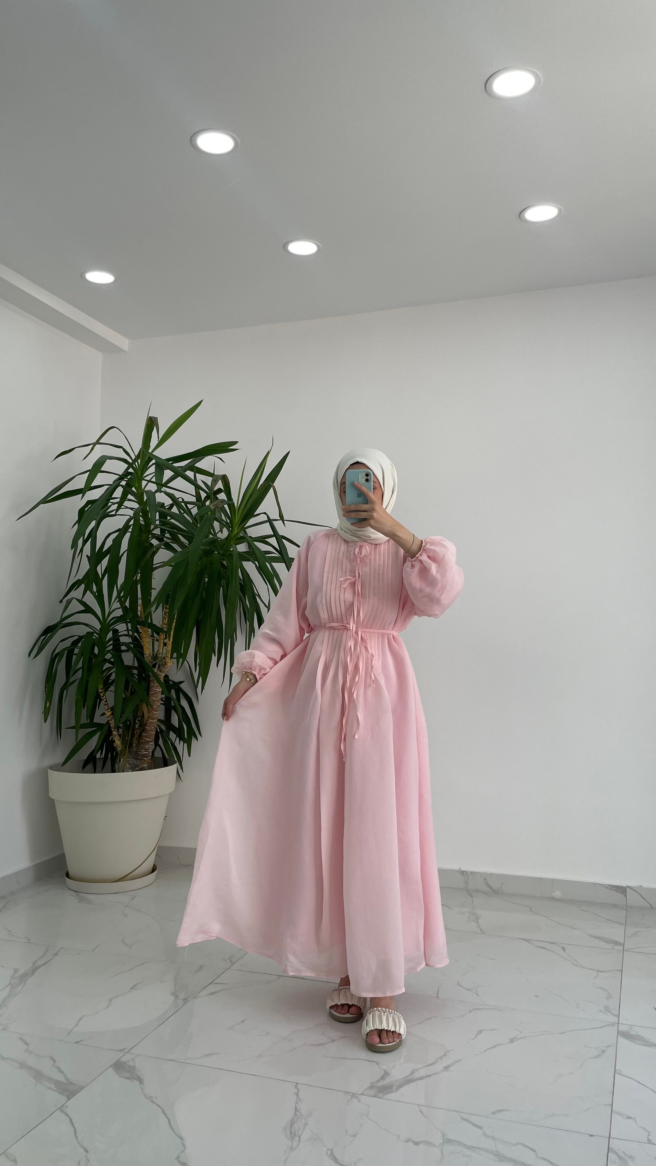 Merly Nervür Detaylı Elbise - Pembe