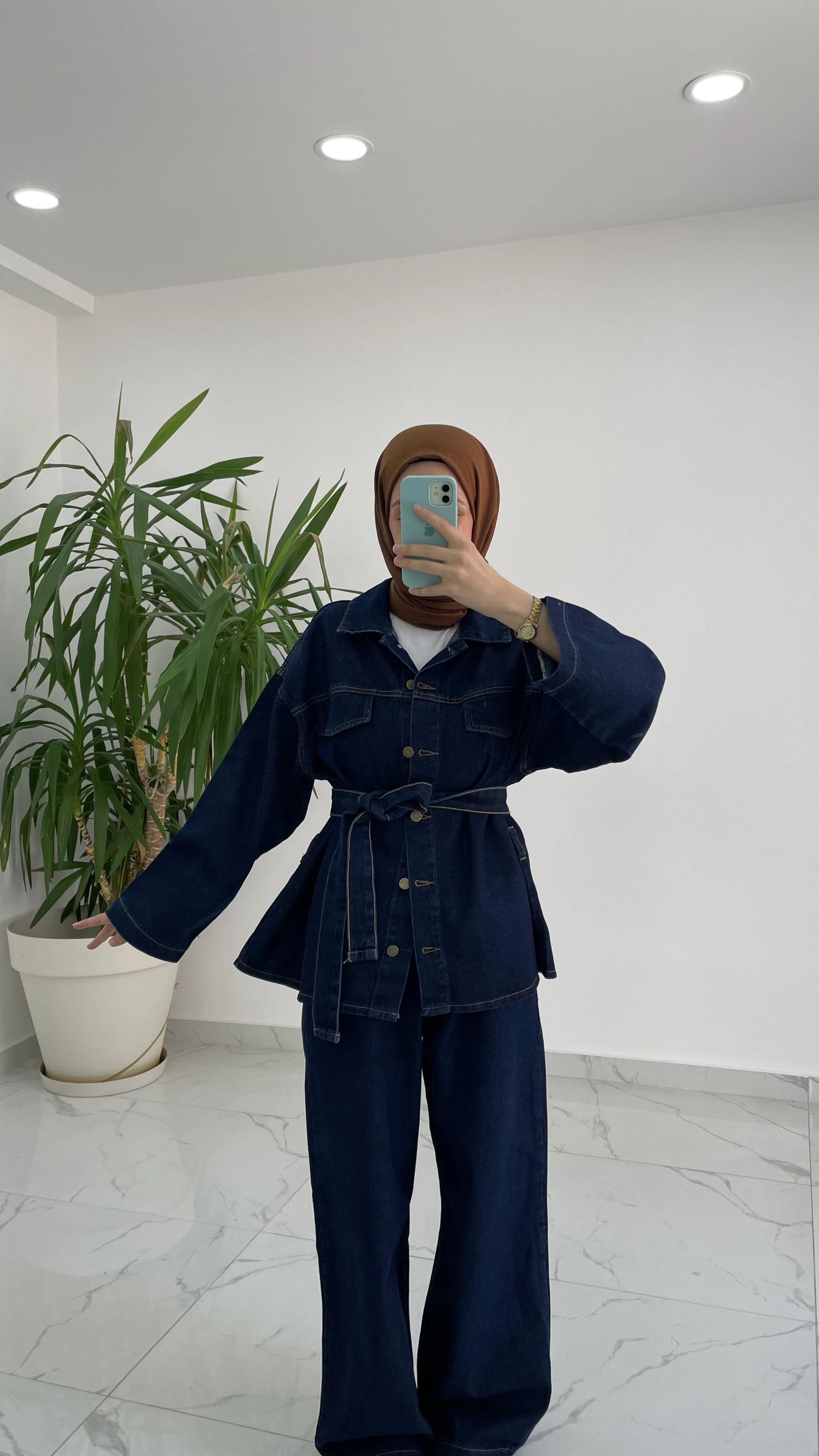 Cep Detaylı Pantolonlu Kot Takım