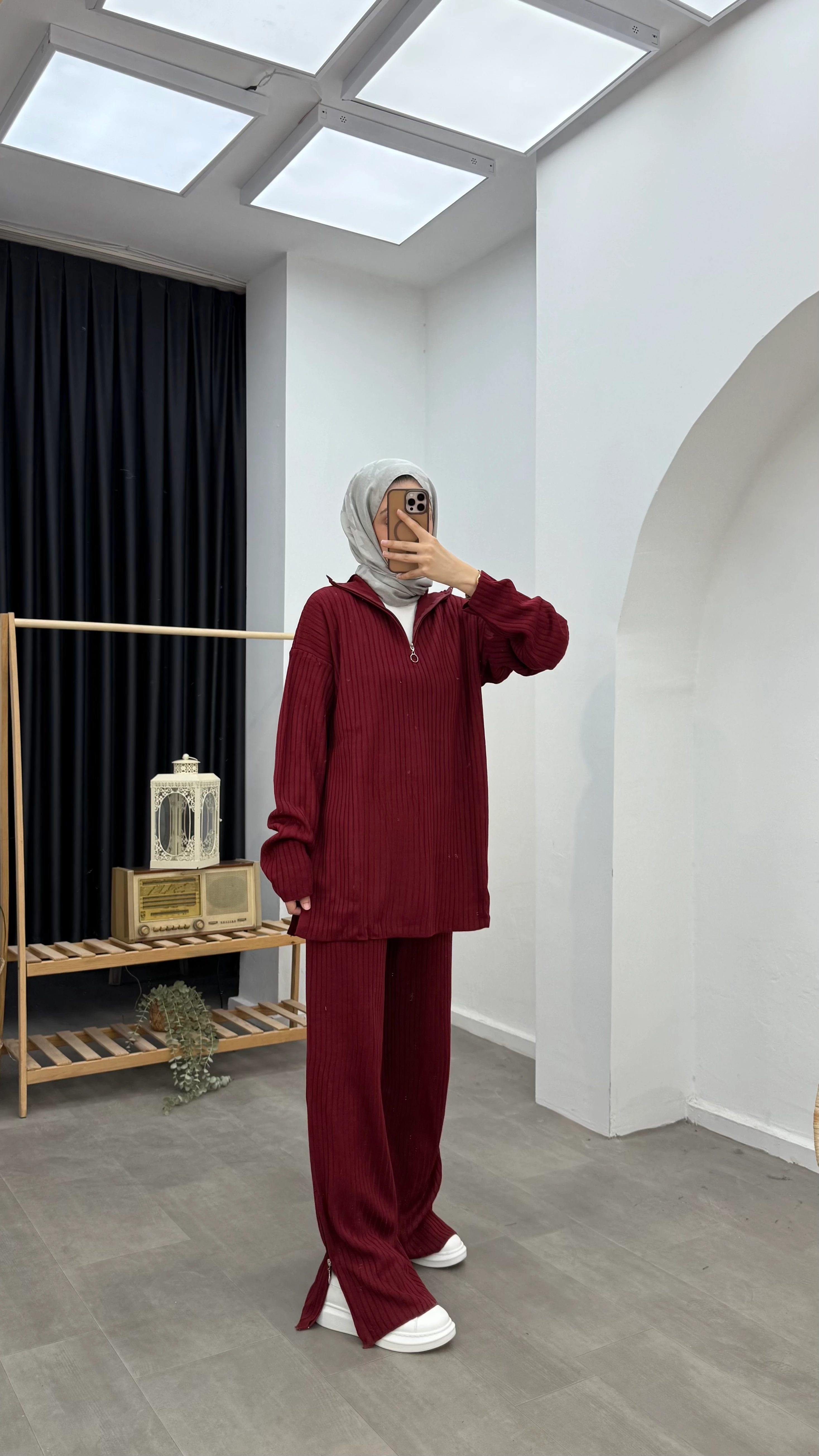 Basic Fermuar Detaylı Triko Takım - Bordo