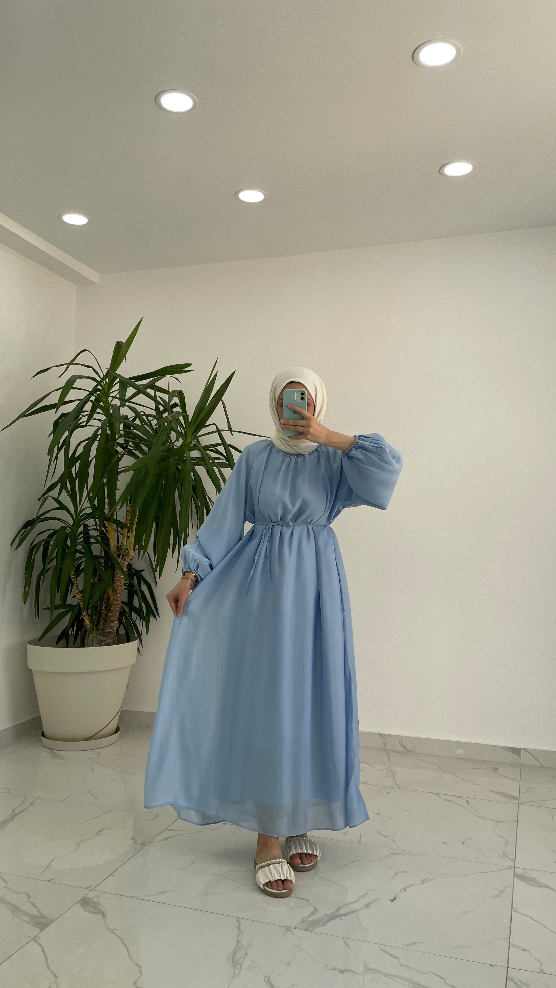 Lilyum Bağlama Detaylı Elbise - Mavi