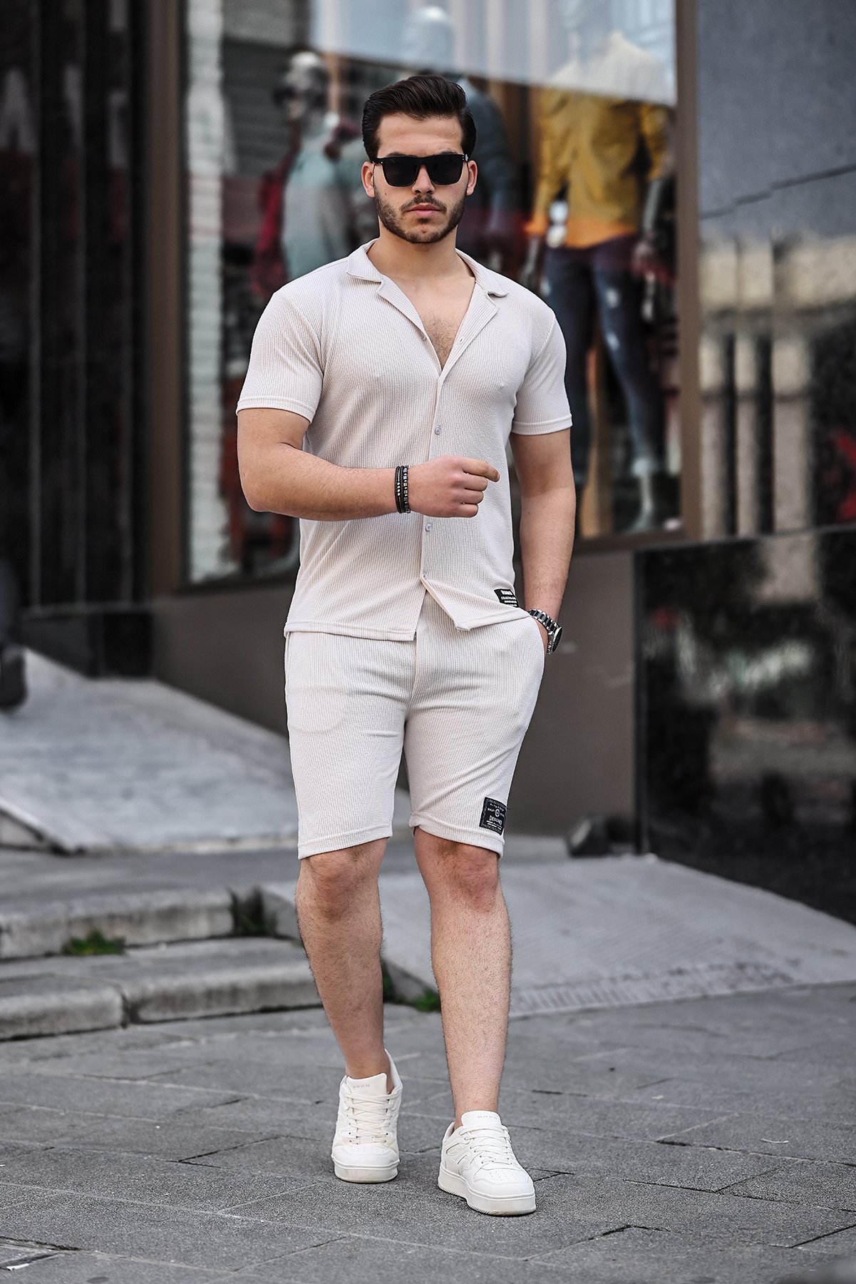 Basic Erkek Gömlek Şort Takım DSGN - Taş