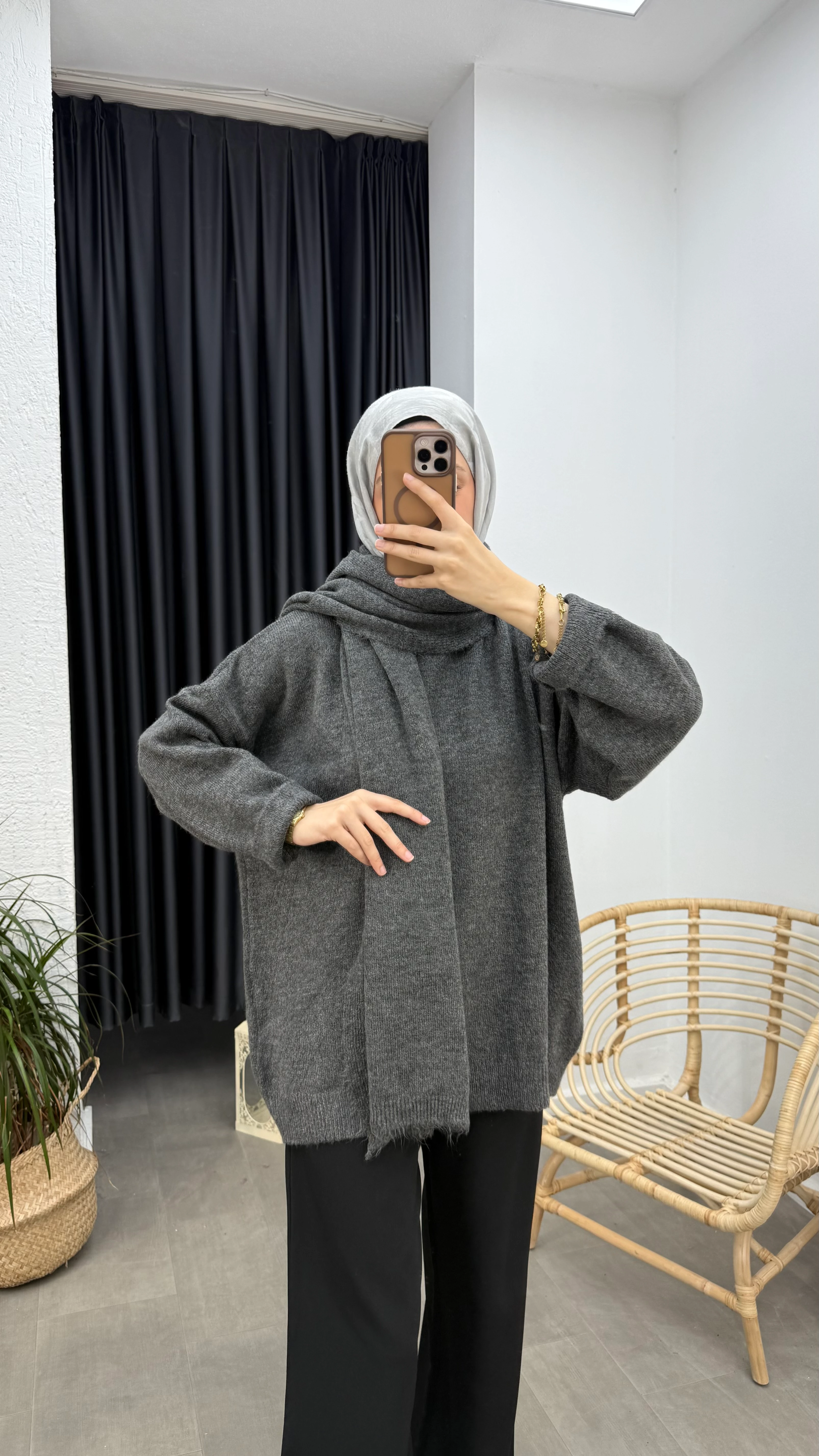 Atkılı Triko Kazak - Antrasit