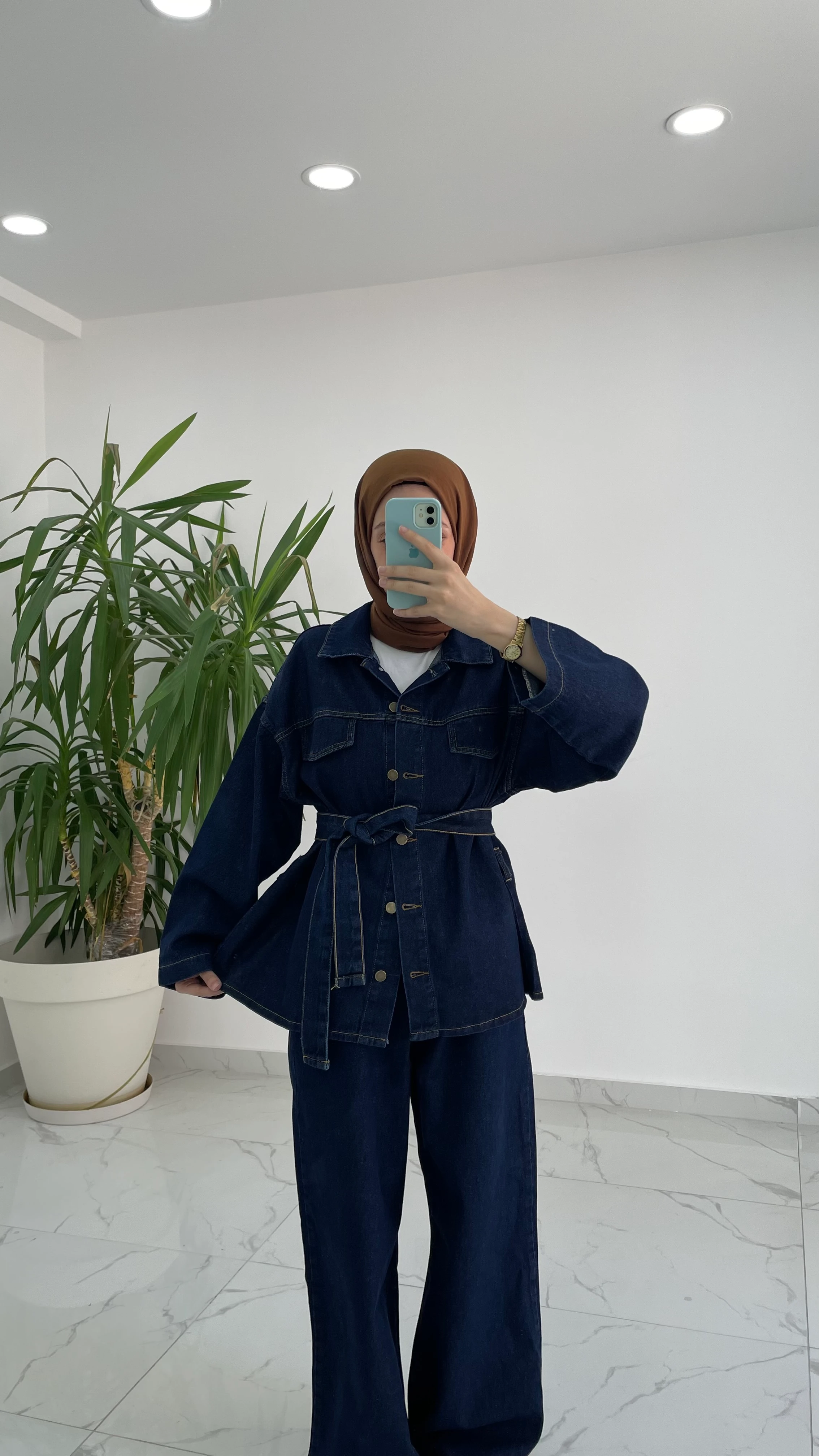 Cep Detaylı Pantolonlu Kot Takım