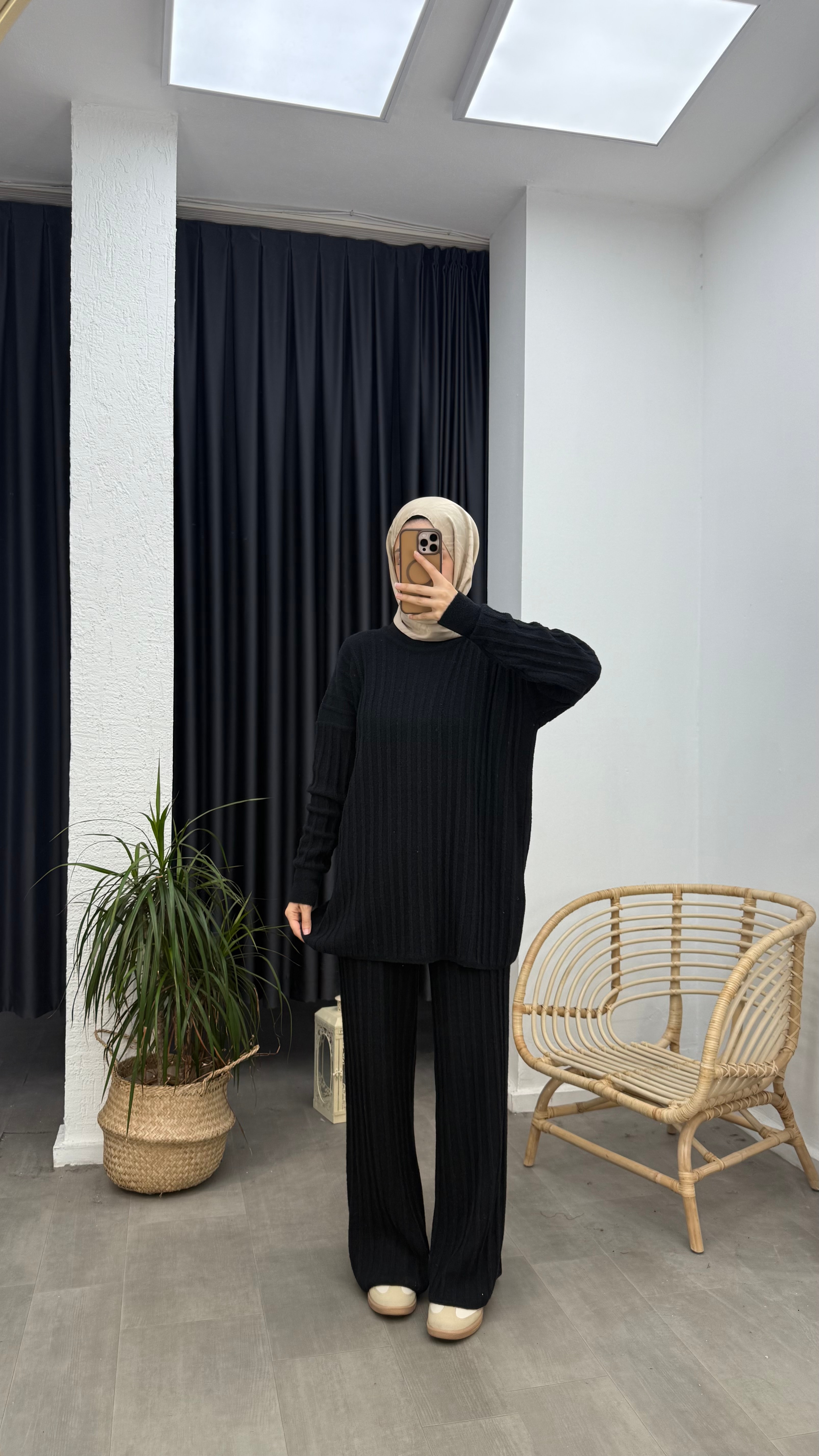 Premium Fitilli Angora İkili Takım - Siyah