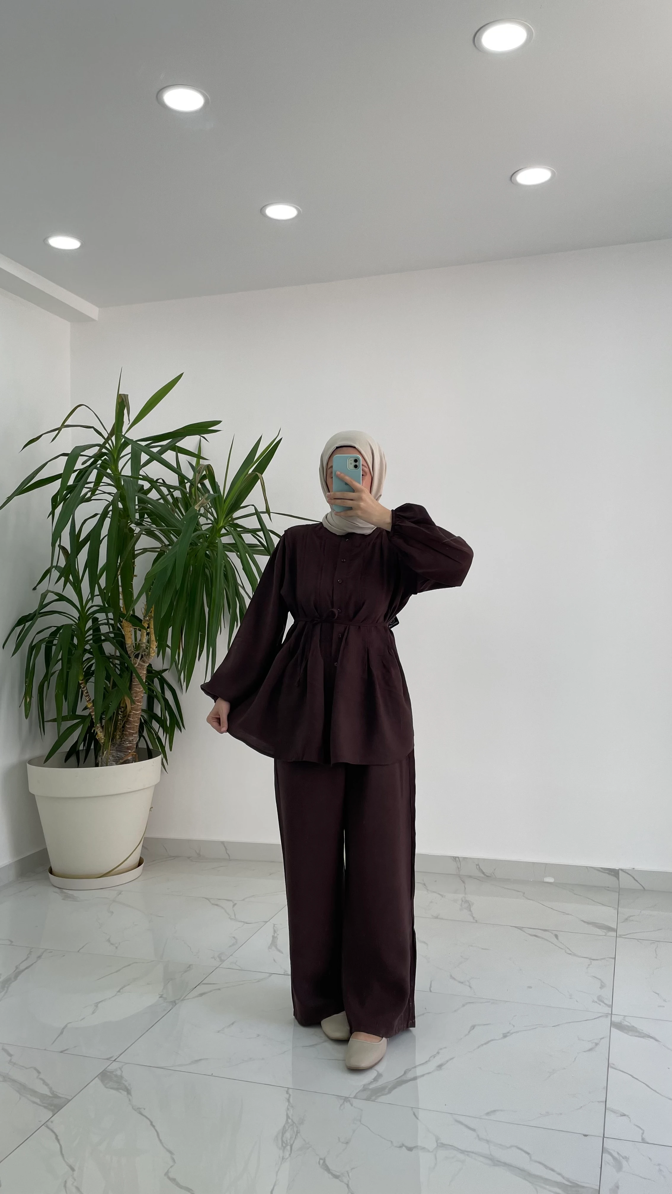 Sandy Nervürlü Takım - Kahverengi