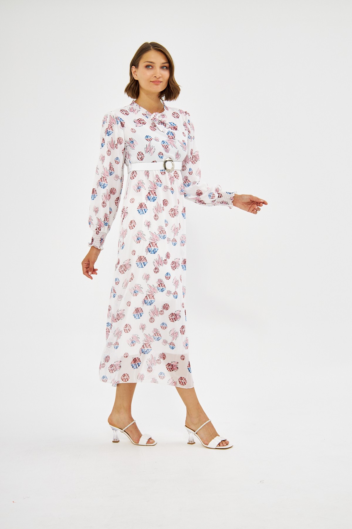 Soft Desenli Şifon Elbise - Pembe