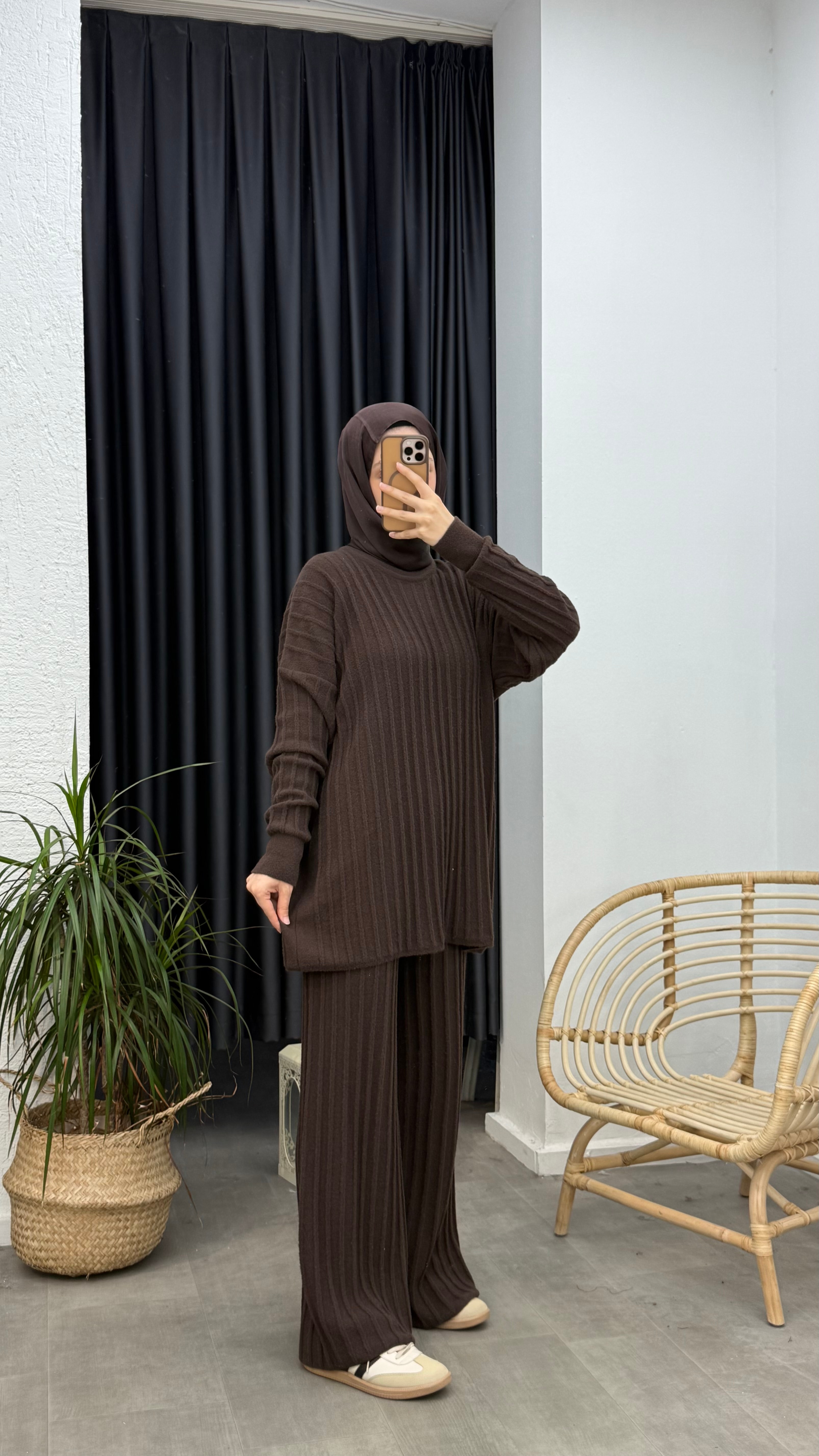 Premium Fitilli Angora İkili Takım - Kahve