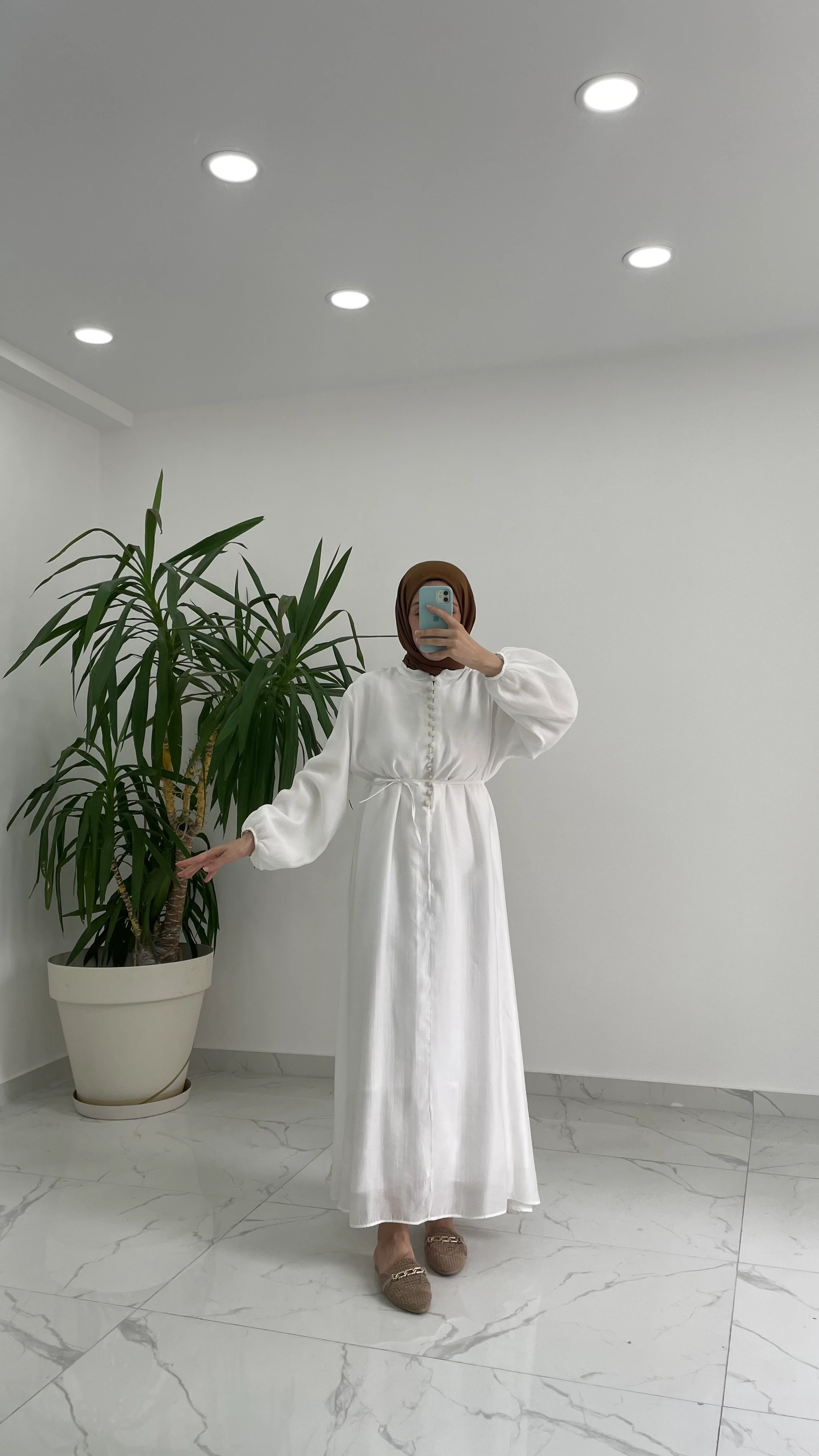 Grace Düğmeli Tül Elbise - Ekru