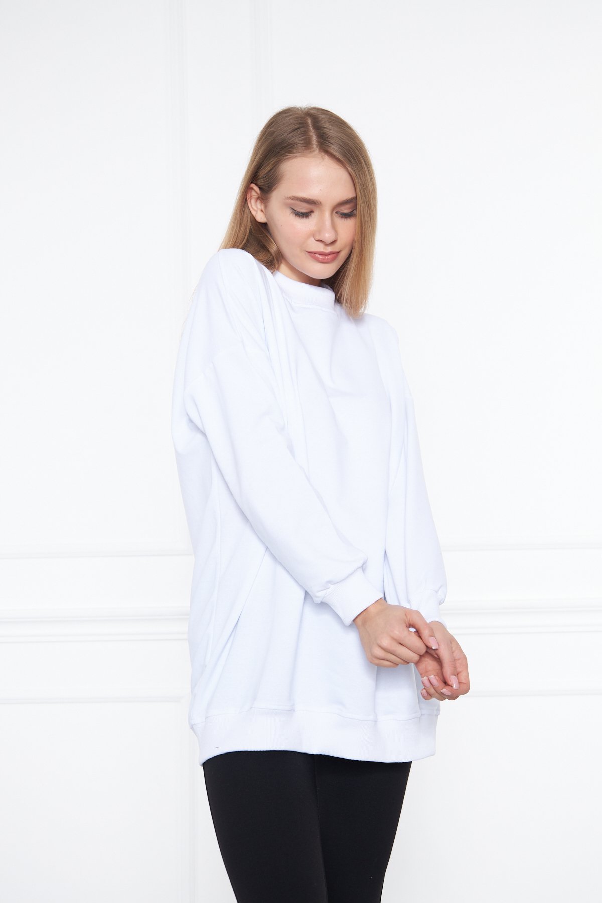 Oversize Bisiklet Yaka Basic Örme Sweatshirt