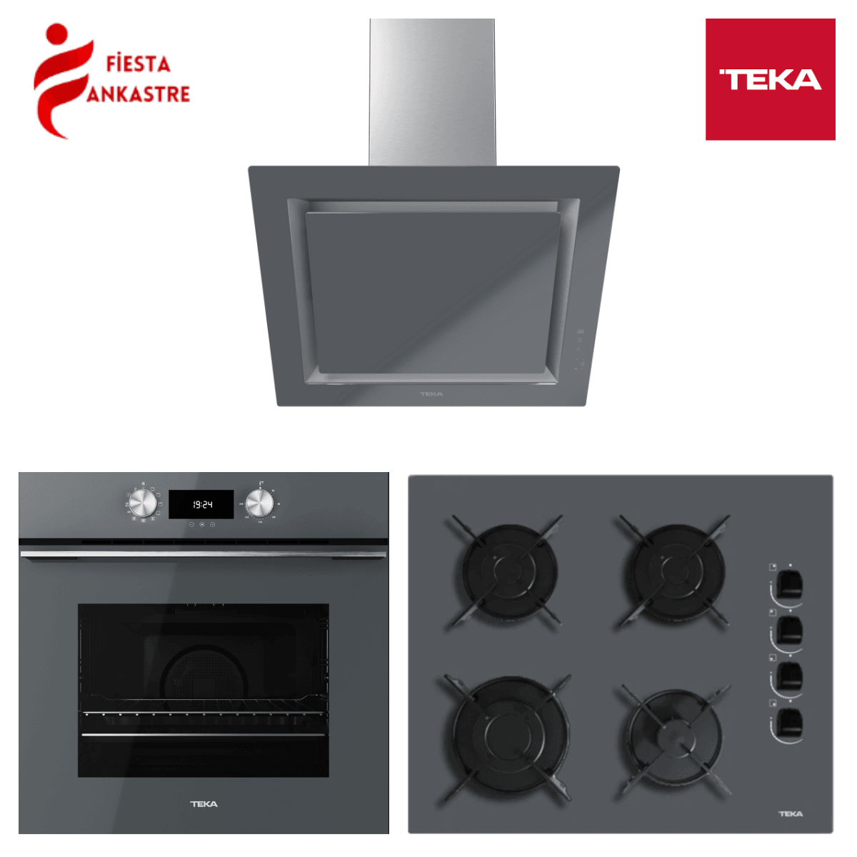 TEKA ANKASTRE GRİ SET 1 [ HLB 8400 ST FIRIN + GBE 64002 ST ANKASTRE OCAK + DLV 68660 ST DAVLUMBAZ ]