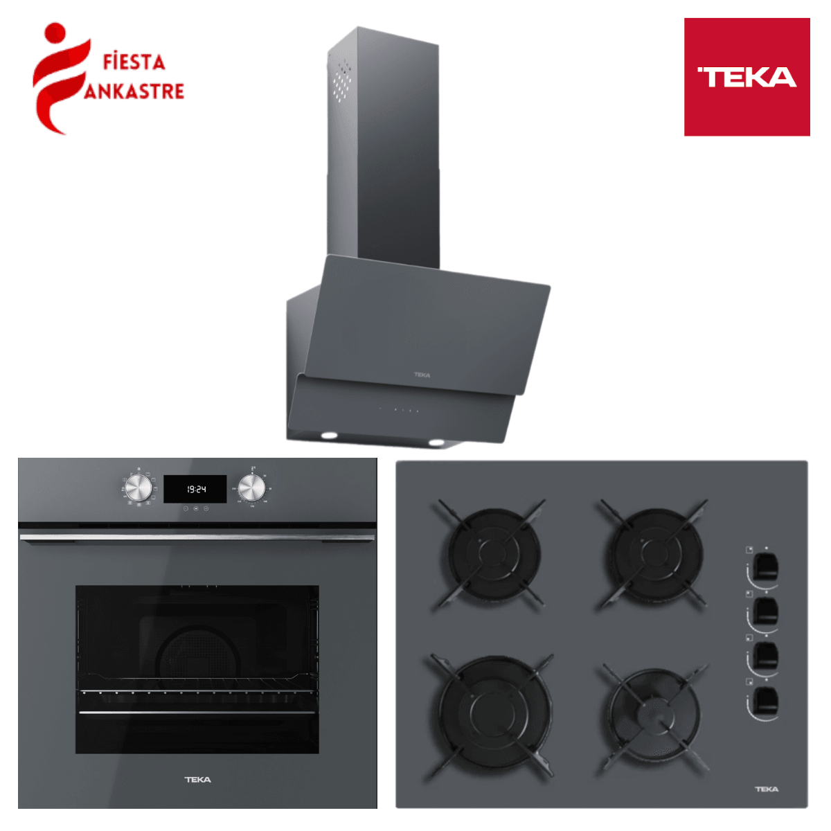 TEKA ANKASTRE GRİ SET 2 [ HLB 8400 ST FIRIN + GBE 64002 ST ANKASTRE OCAK + ATV 60 ST DAVLUMBAZ ]