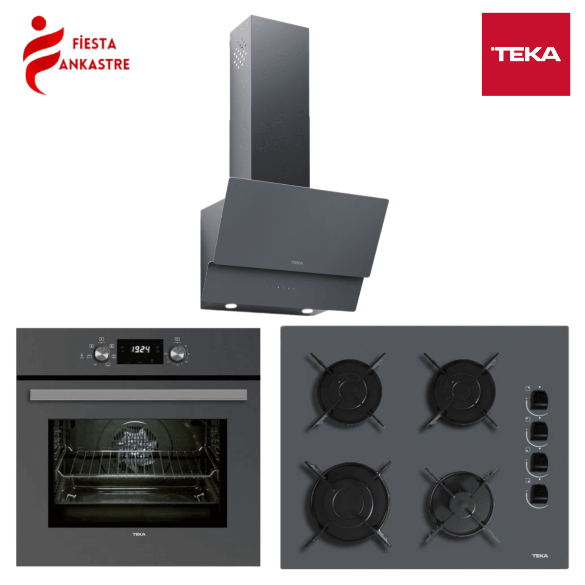 TEKA ANKASTRE GRİ SET 12 [ HAK 625 ST FIRIN + GBE 64002 ST ANKASTRE OCAK + ATV 60 PRO ST DAVLUMBAZ ]