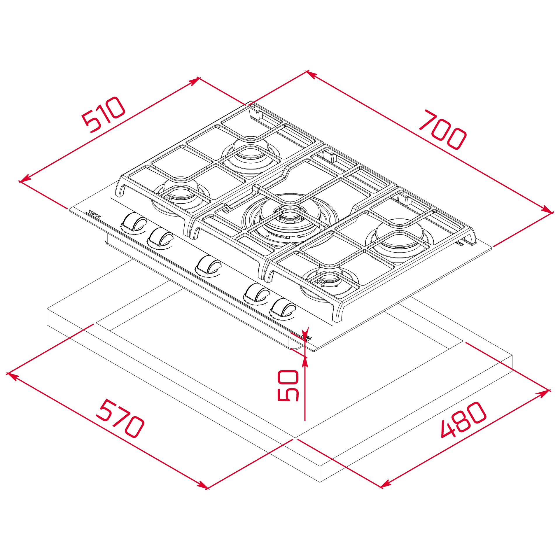 TEKA GZC 75330 XB Kahverengi ExactFlame Teknolojili 70 cm Cam Gazlı Ocak