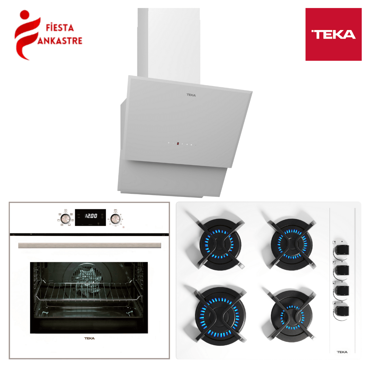 TEKA CHEF 8 BEYAZ ANKASTRE SET ( HAK 627 WH FIRIN + GBC 64002 WH ANKASTRE OCAK + TVT 60.1 DAVLUMBAZ )