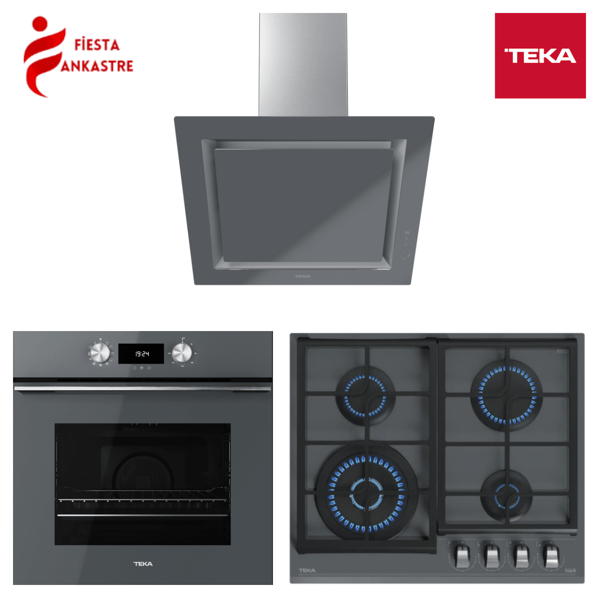 TEKA ANKASTRE GRİ SET 3 (HLB 8400 ST FIRIN + GZC 64320 ST OCAK + DLV 68660 ST DAVLUMBAZ)