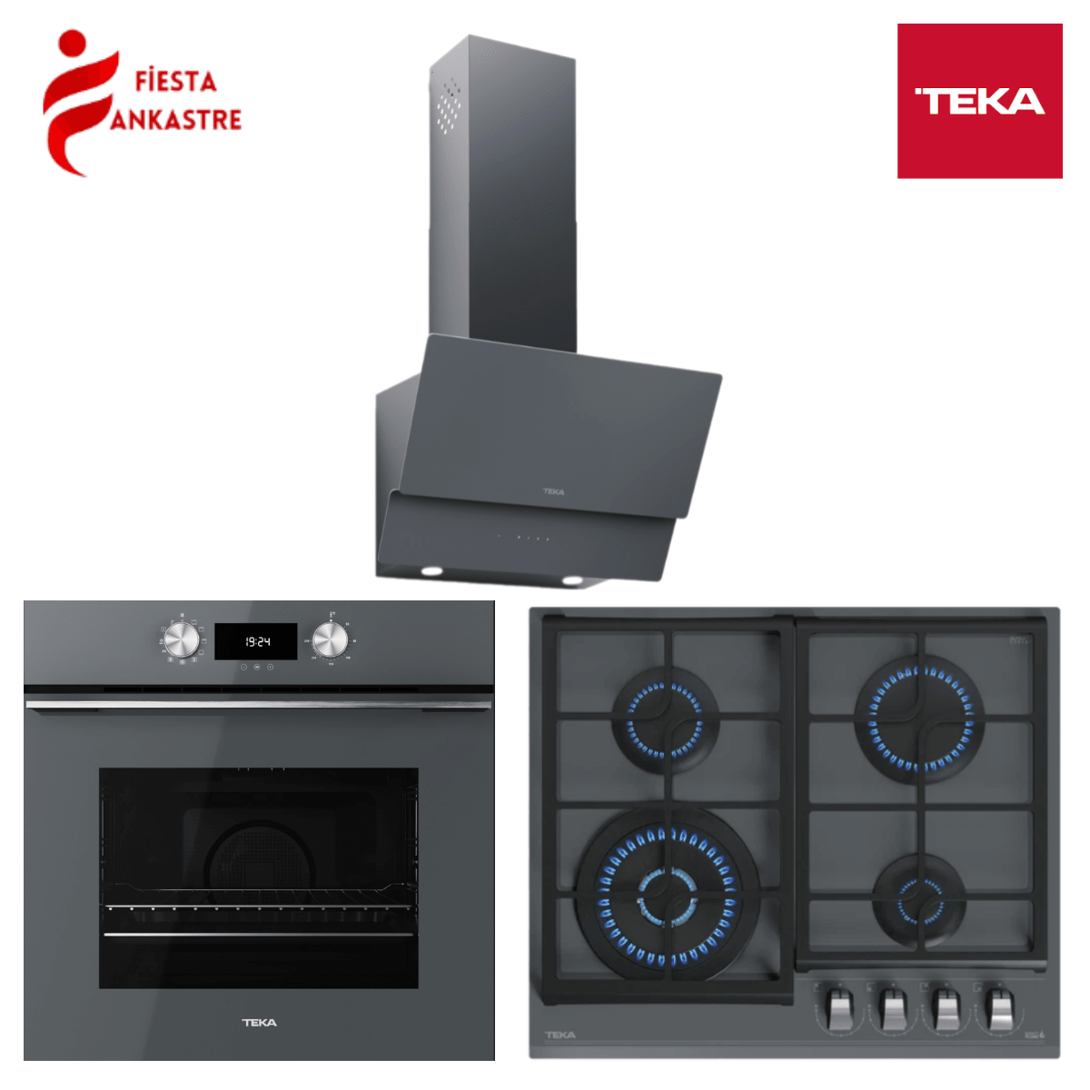 TEKA ANKASTRE GRİ SET 4 [ HLB 8400 ST FIRIN + GZC 64320 ST ANKASTRE OCAK + ATV 60 ST DAVLUMBAZ ]