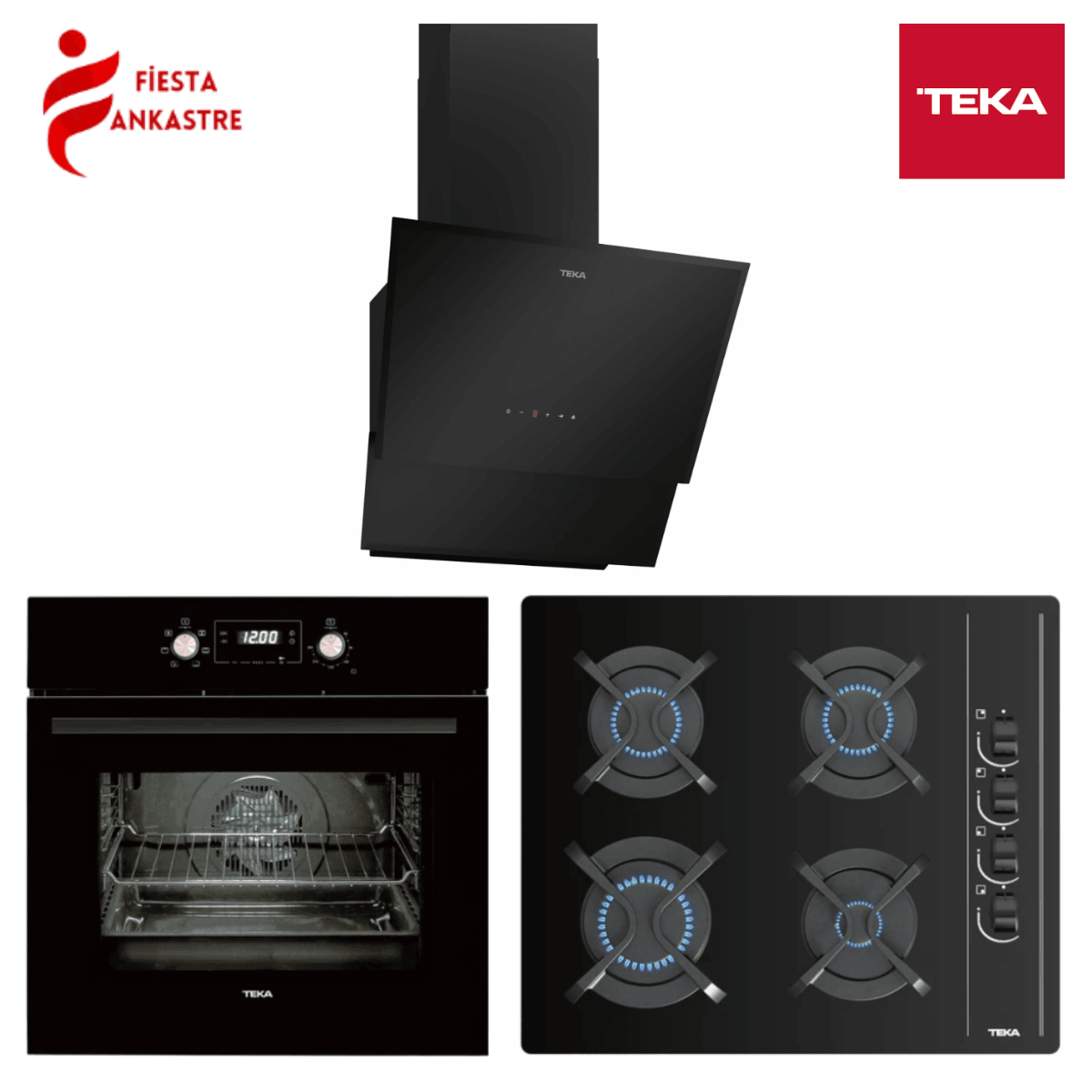 TEKA CHEF 7 SİYAH ANKASTRE SET ( HAK 627 BK FIRIN + GBC 64002 KB ANKASTRE OCAK + TVT 60.1 DAVLUMBAZ )