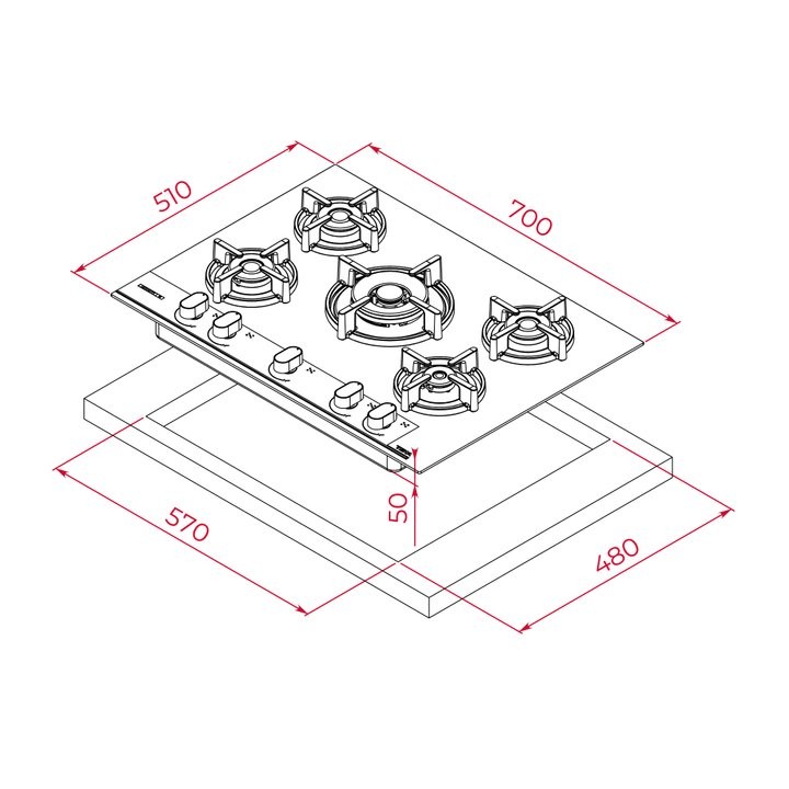 TEKA GBC 75-G1 İNFİNİTY MAT SİYAH 70 CM. 5 GÖZLÜ CAM ANKASTRE OCAK