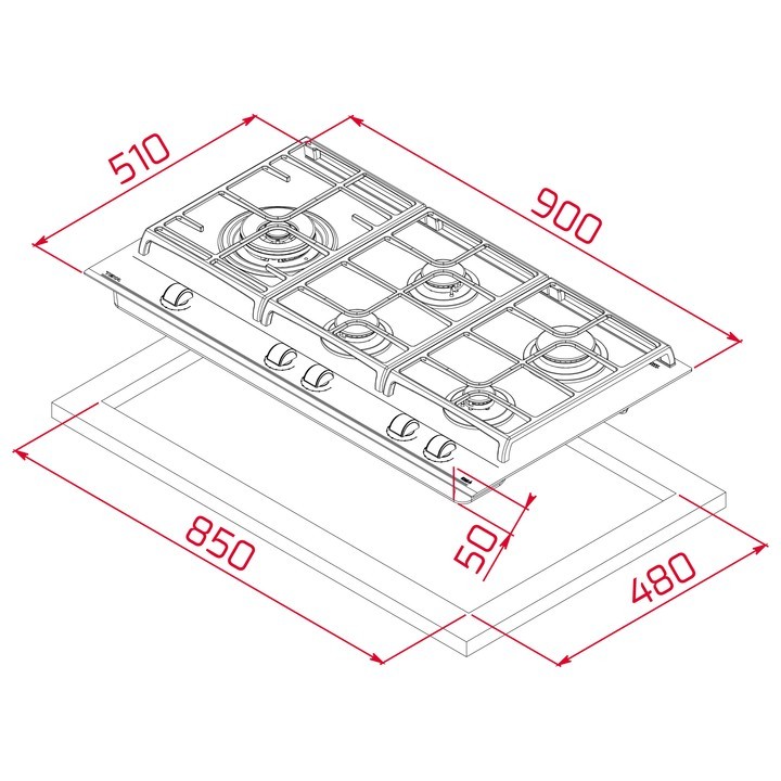 TEKA GZC 95320 BK EXACTFLAME 5 GÖZLÜ SİYAH 90 CM ANKASTRE GAZLI OCAK