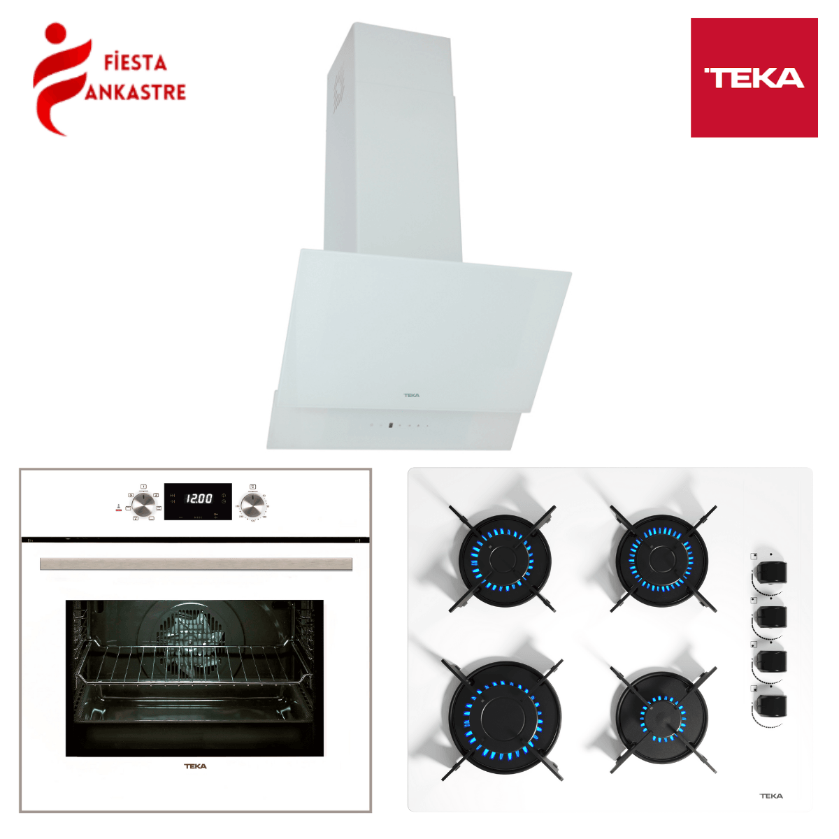 TEKA CHEF 6 BEYAZ ANKASTRE SET ( HAK 625 WH FIRIN + GBE 64002 KB ANKASTRE OCAK + ATV 60 DAVLUMBAZ )